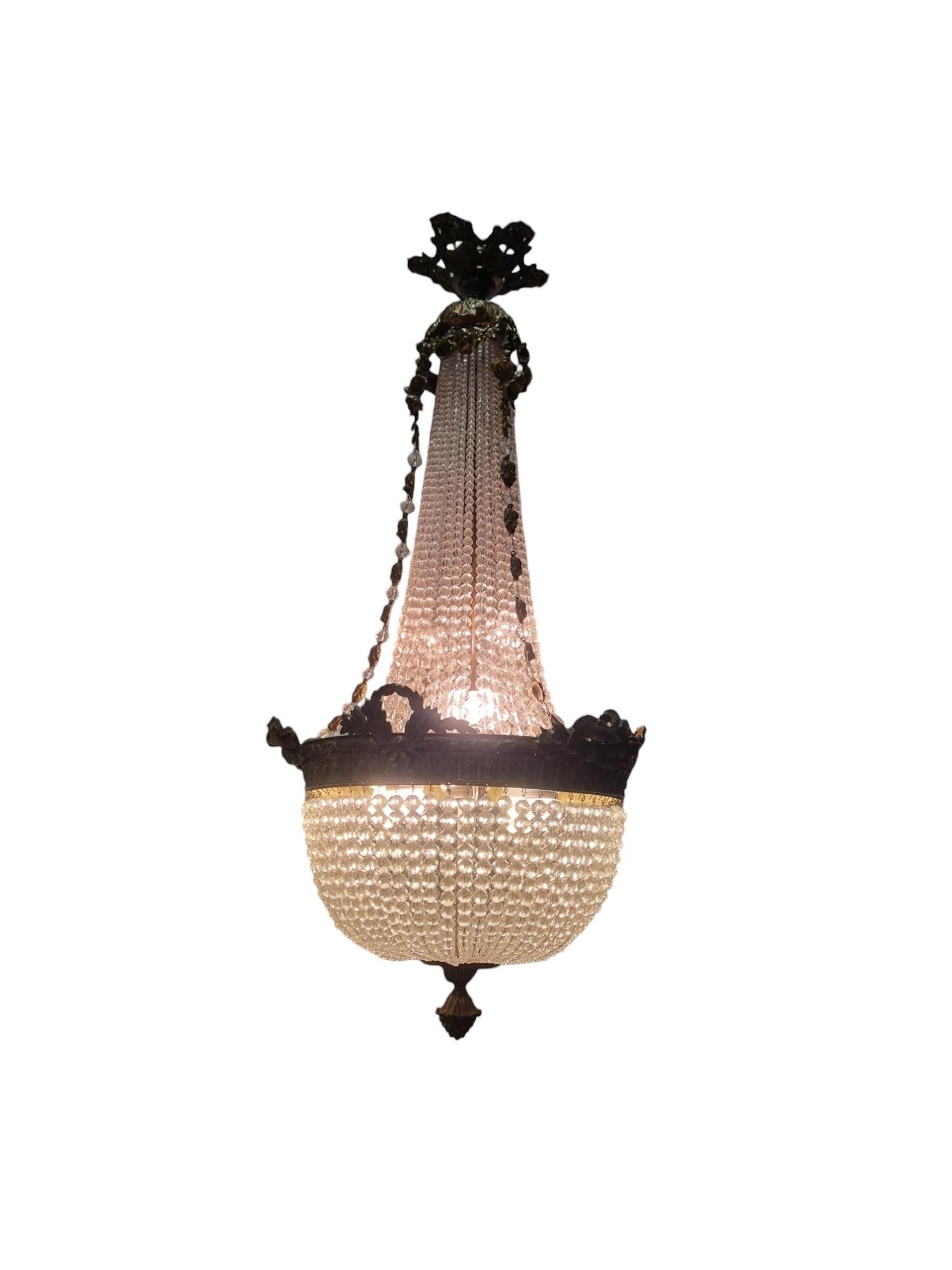 Lampadario in cristallo stile impero, corona d'alloro, fiamma e Arrow, fine '800 in vendita 10