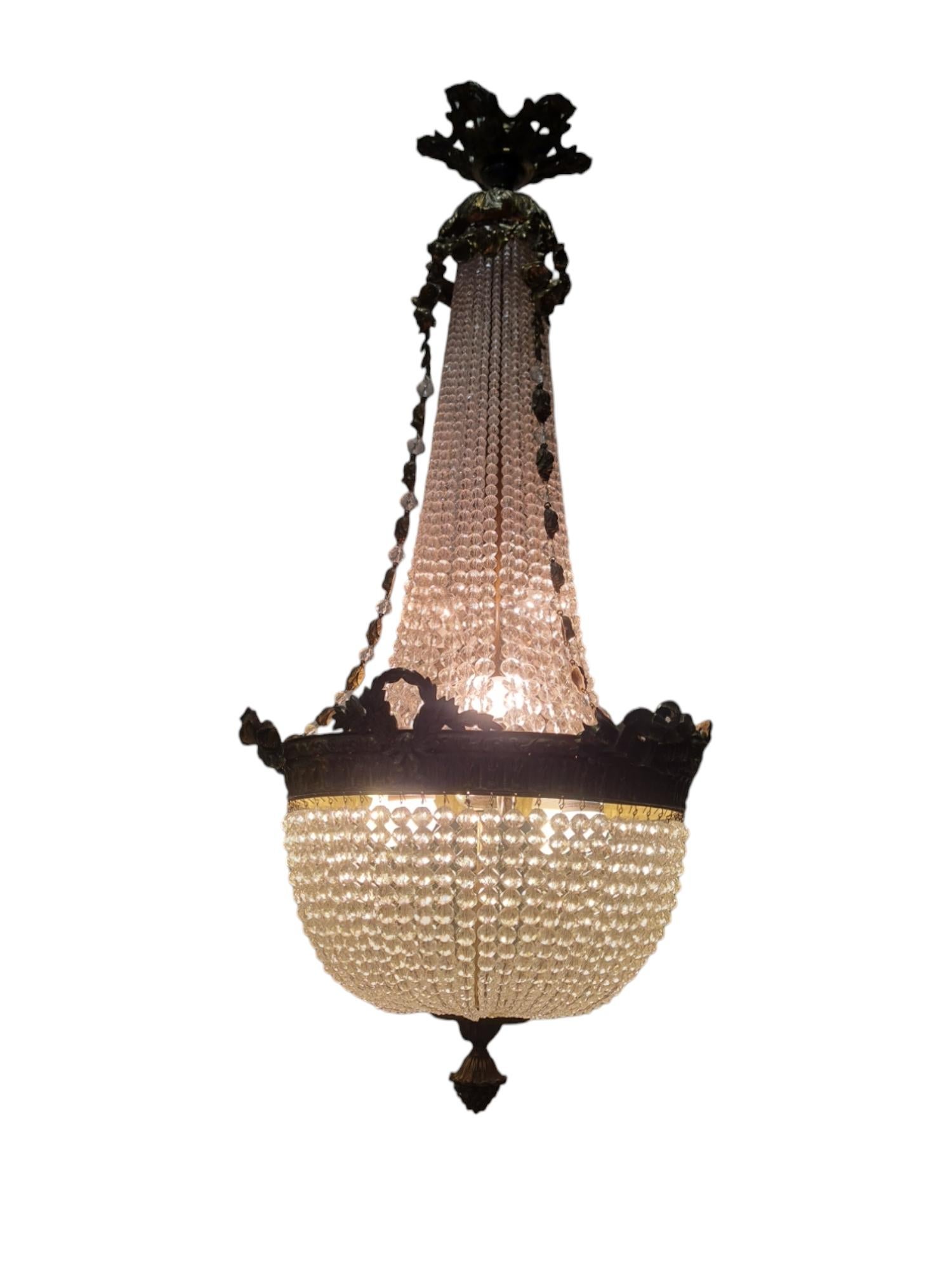 Lampadario in cristallo stile impero, corona d'alloro, fiamma e Arrow, fine '800 in vendita 11
