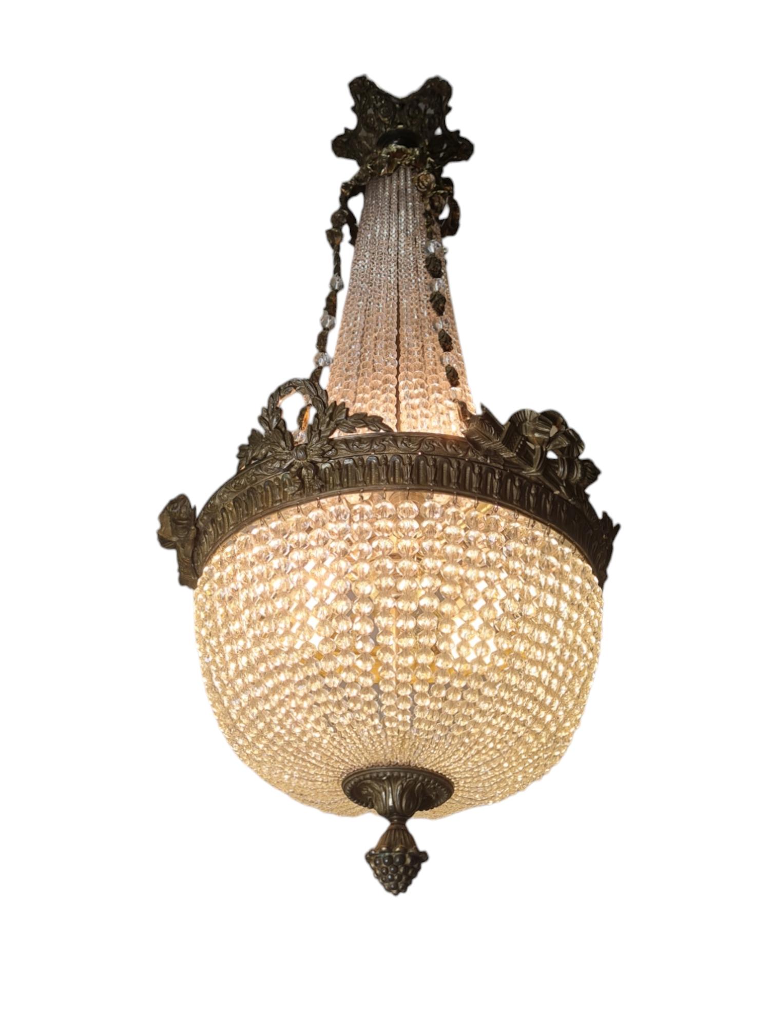Lampadario in cristallo stile impero, corona d'alloro, fiamma e Arrow, fine '800 in vendita 12