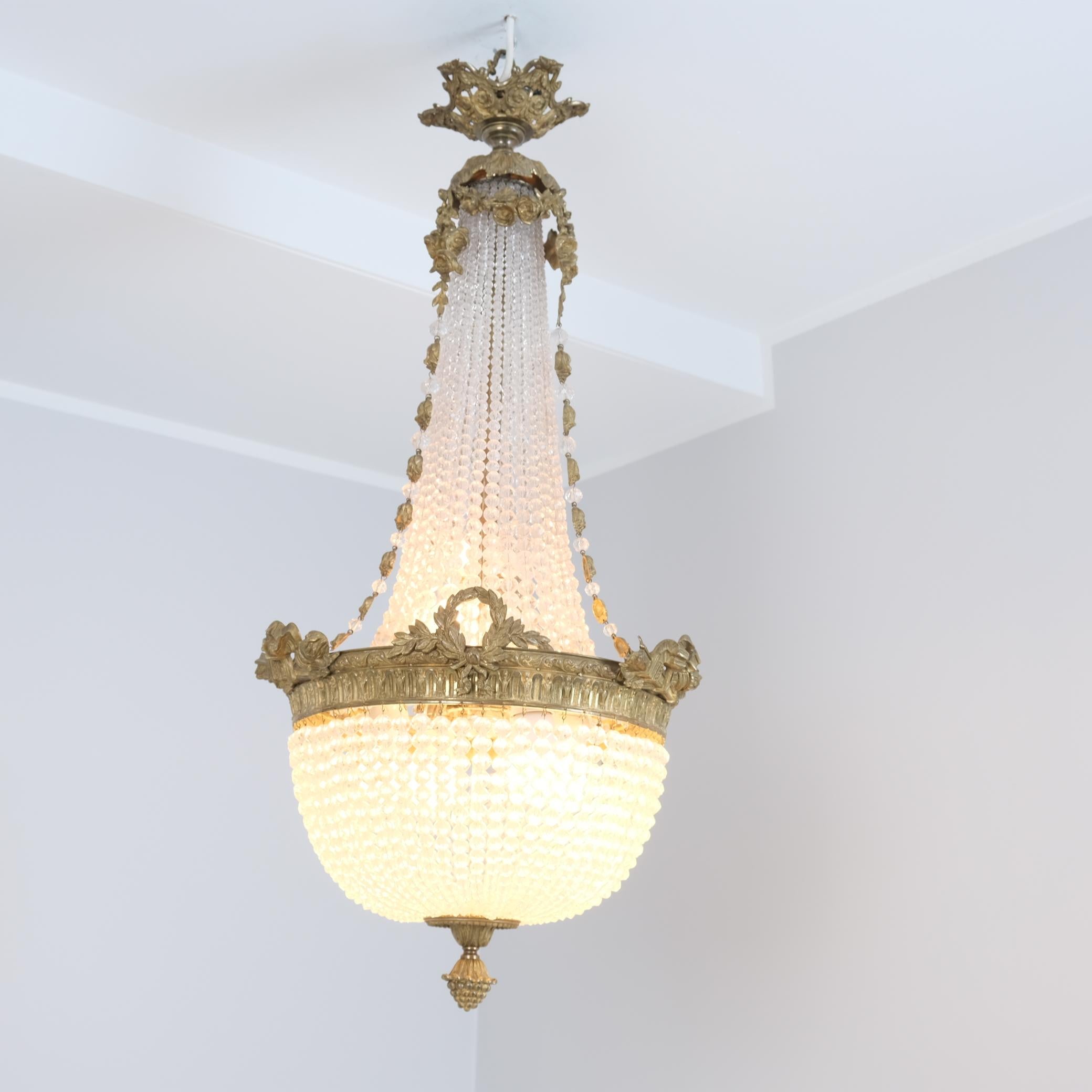 Araña de cristal estilo Imperio, corona de laurel, llama y flechas, finales del siglo XIX en venta 2