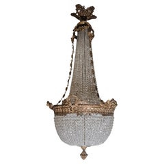 Empire Style Crystal Chandelier, Laurel Wreath, Flame & Arrows, late 1800s