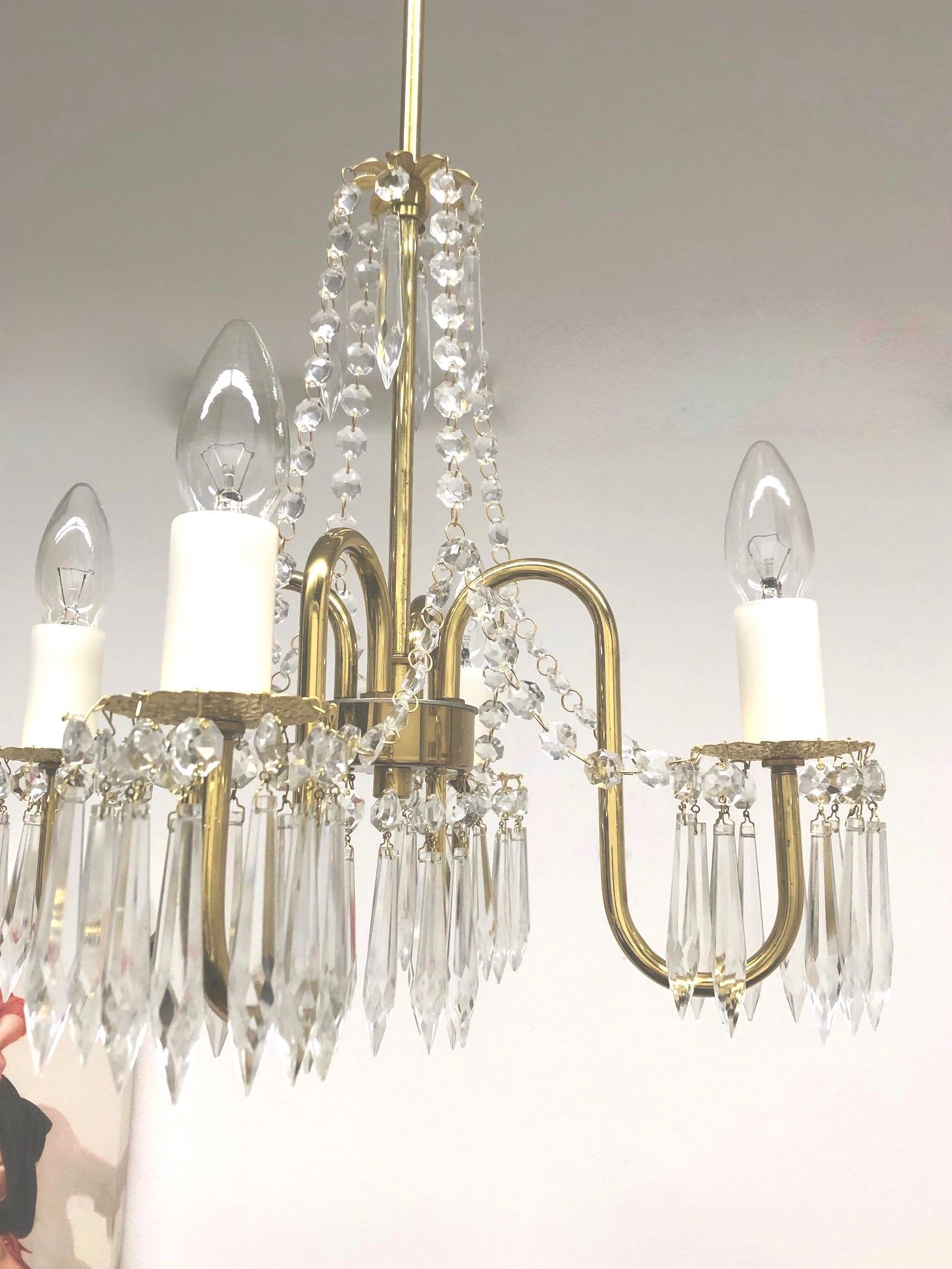 Empire Style Crystal Chandelier with Four Lights, 1950s, Austria (Mitte des 20. Jahrhunderts)