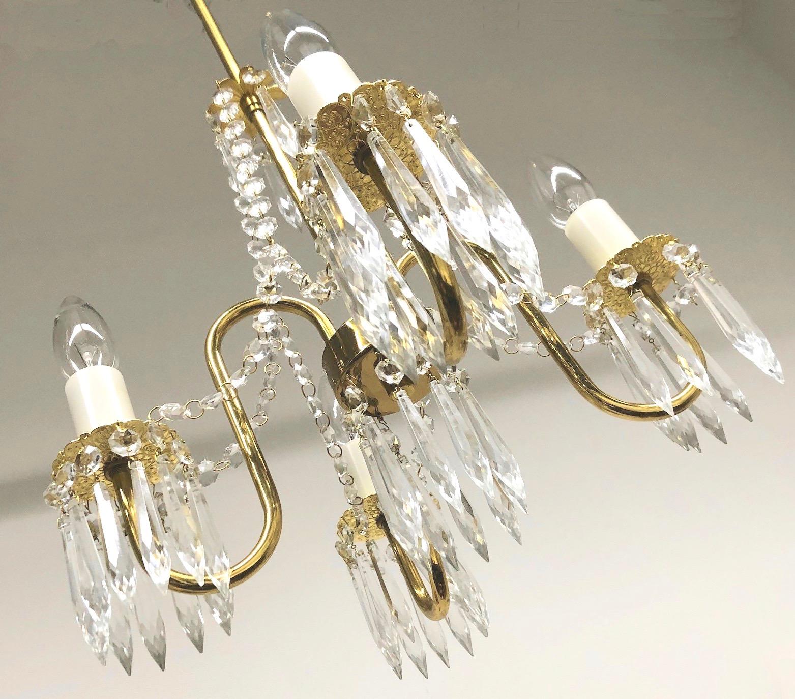 Empire Style Crystal Chandelier with Four Lights, 1950s, Austria In Good Condition In Nuernberg, DE