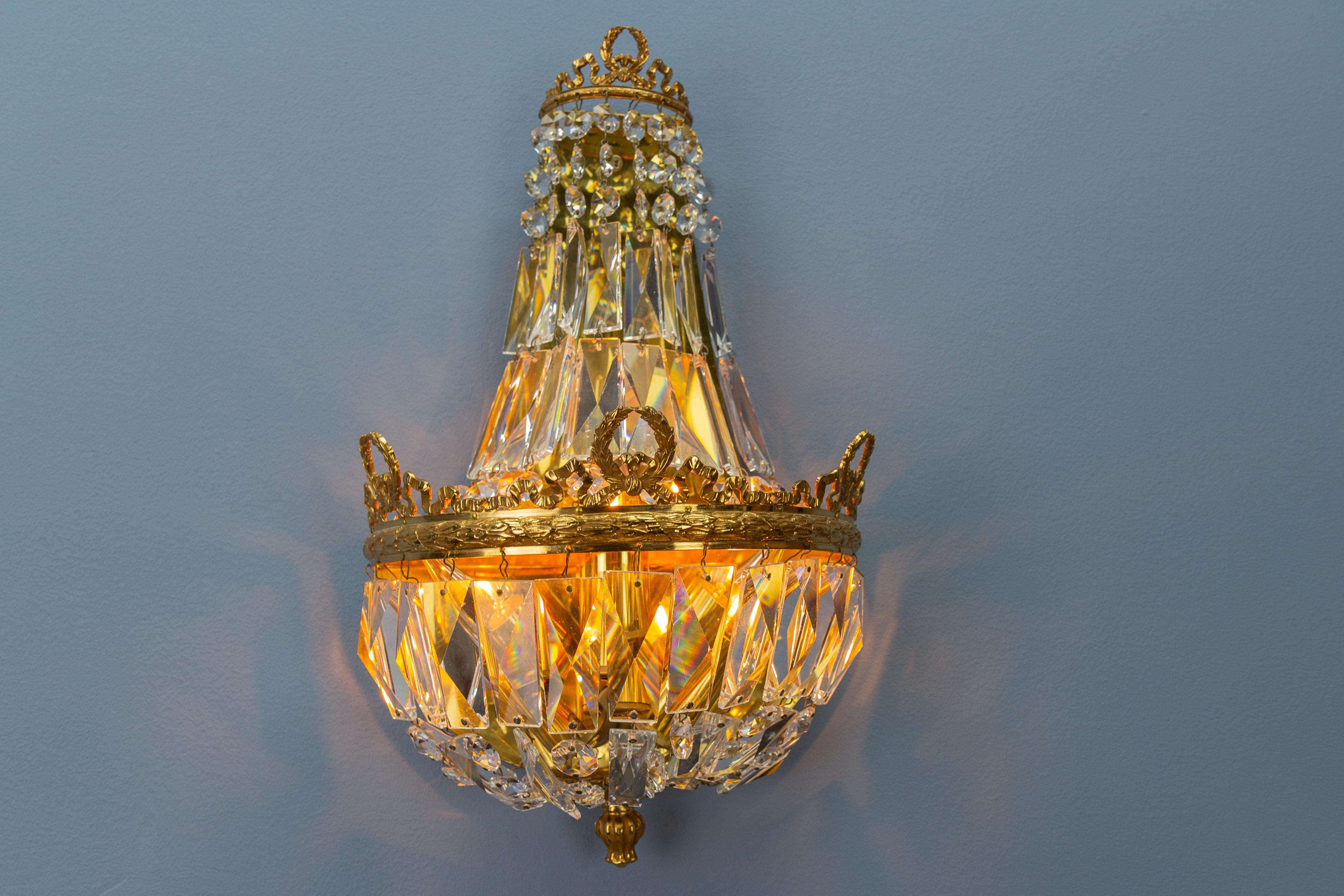 Empire Style Crystal Glass and Brass Sconce by Palwa, Germany, 1960s For Sale 6