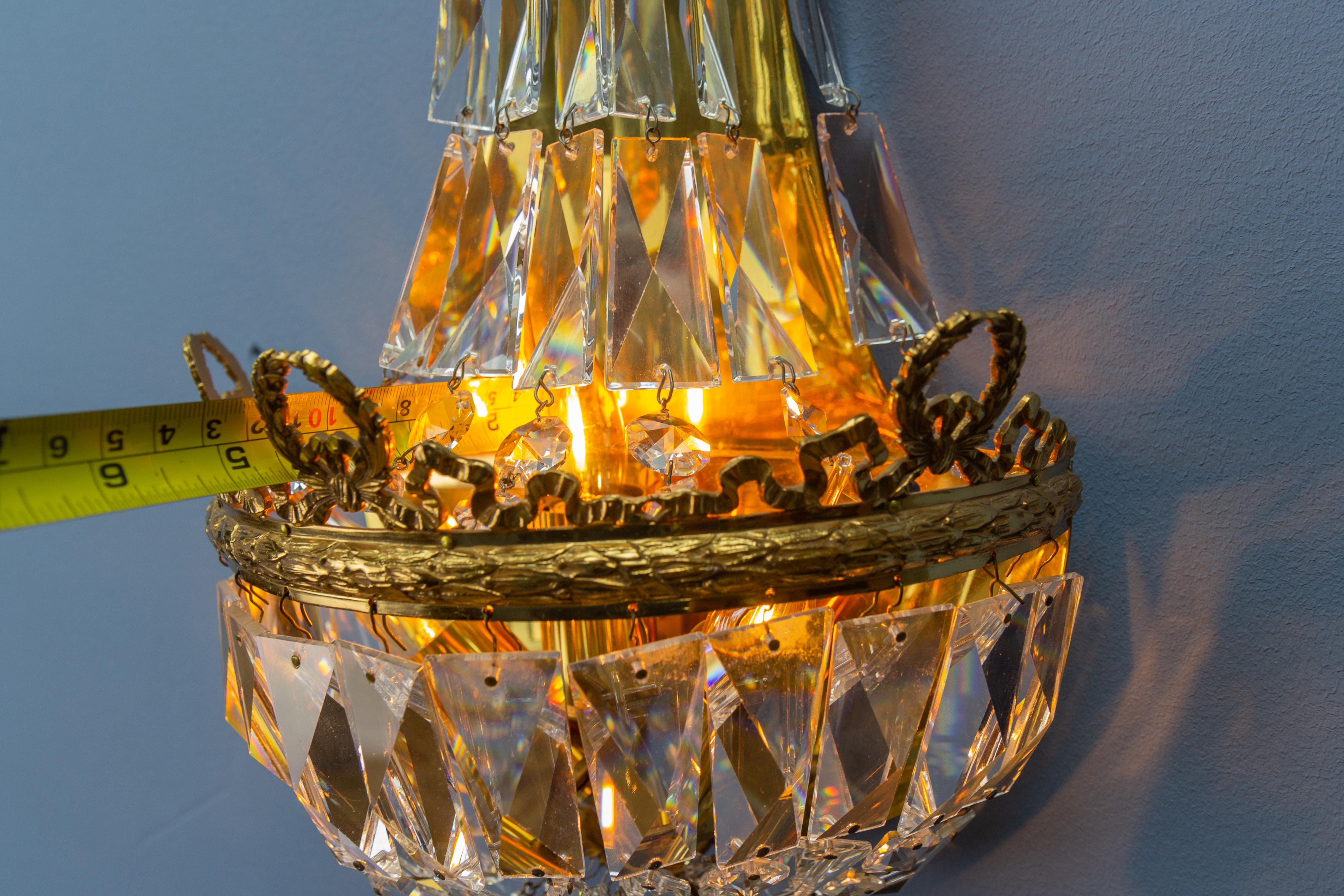 Empire Style Crystal Glass and Brass Sconce by Palwa, Germany, 1960s For Sale 8