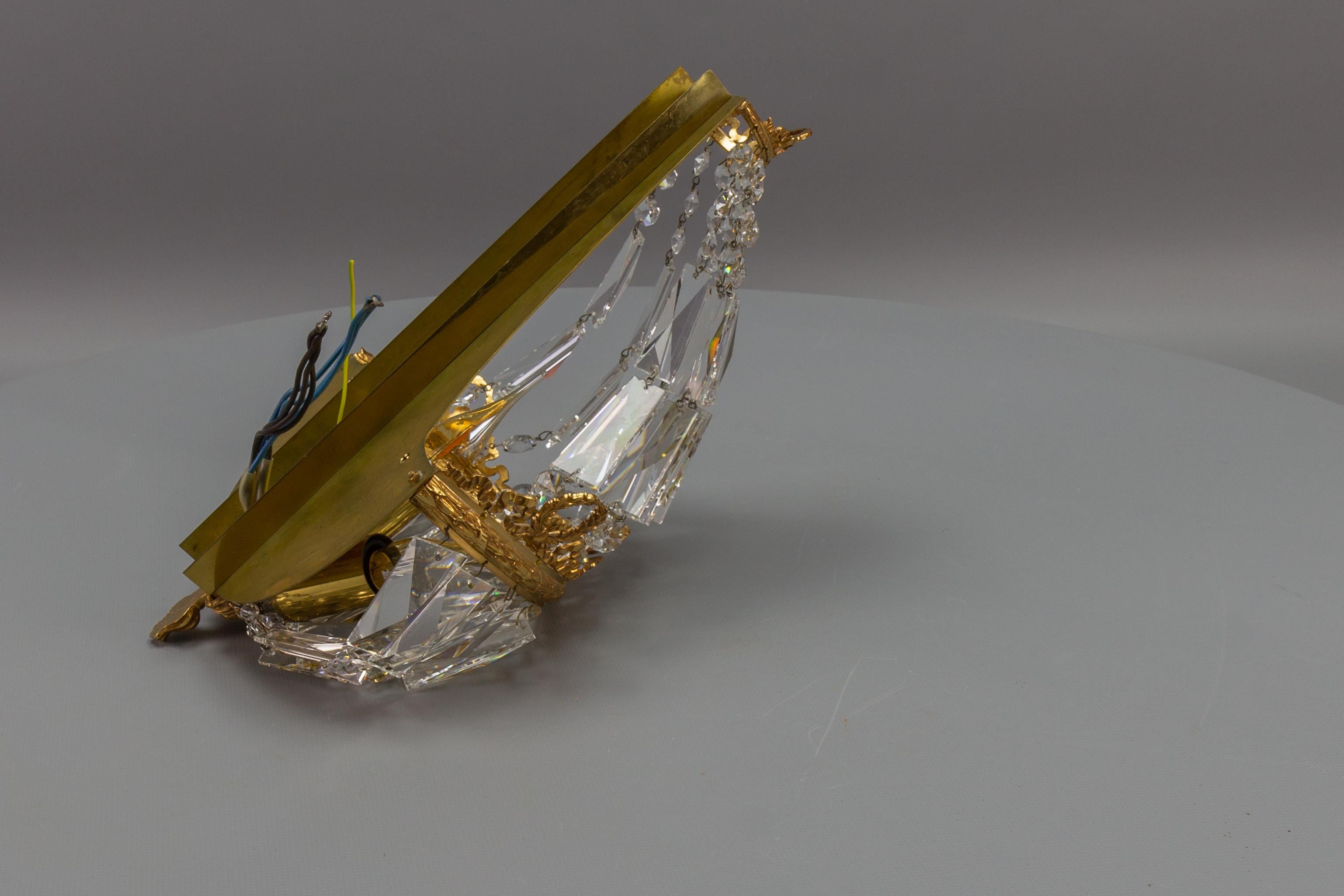 Empire Style Crystal Glass and Brass Sconce by Palwa, Germany, 1960s For Sale 12