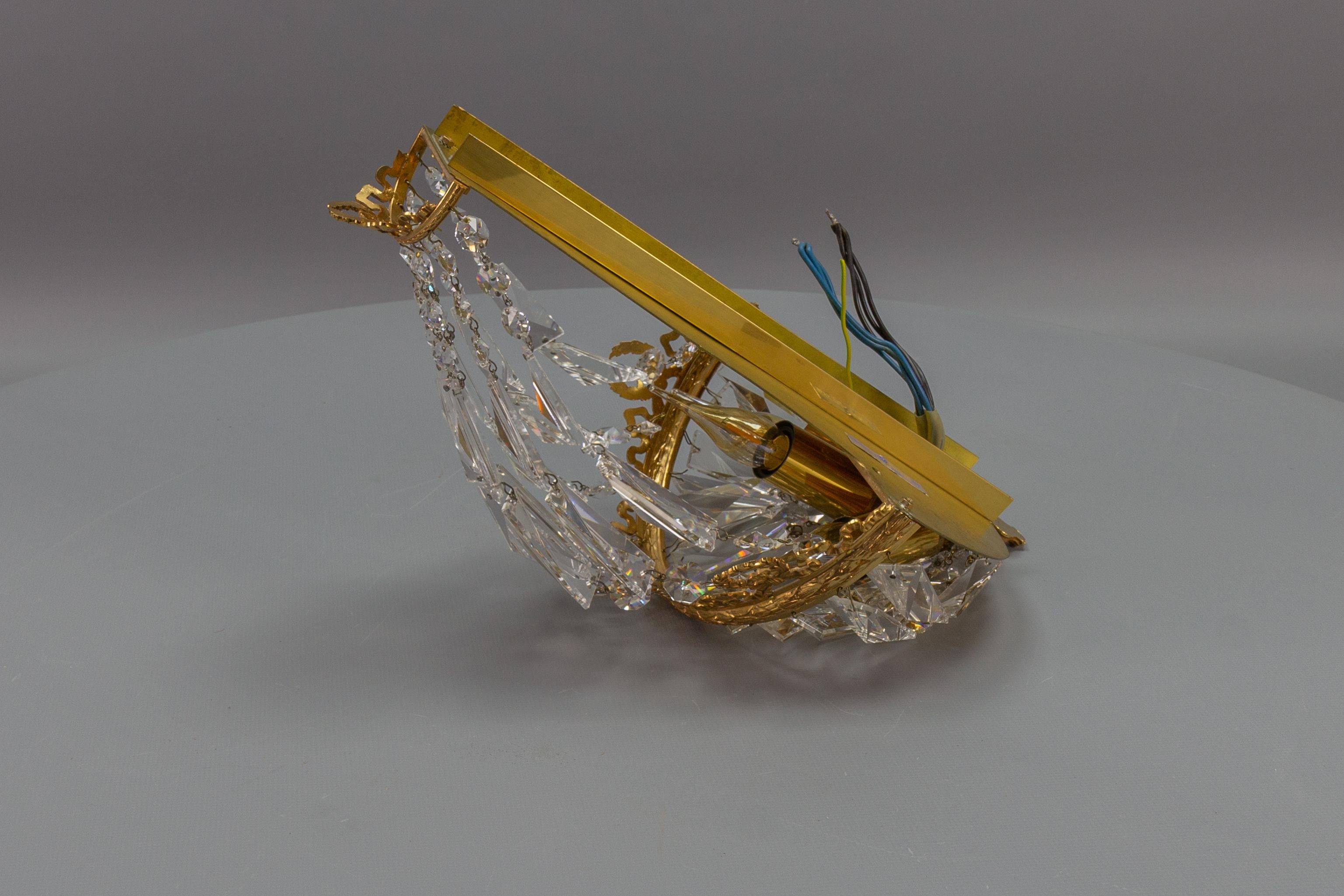 Empire Style Crystal Glass and Brass Sconce by Palwa, Germany, 1960s For Sale 13