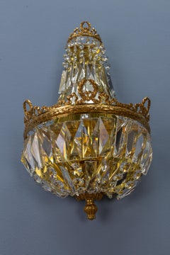 Empire Style Crystal Glass and Brass Sconce by Palwa, Germany, 1960s