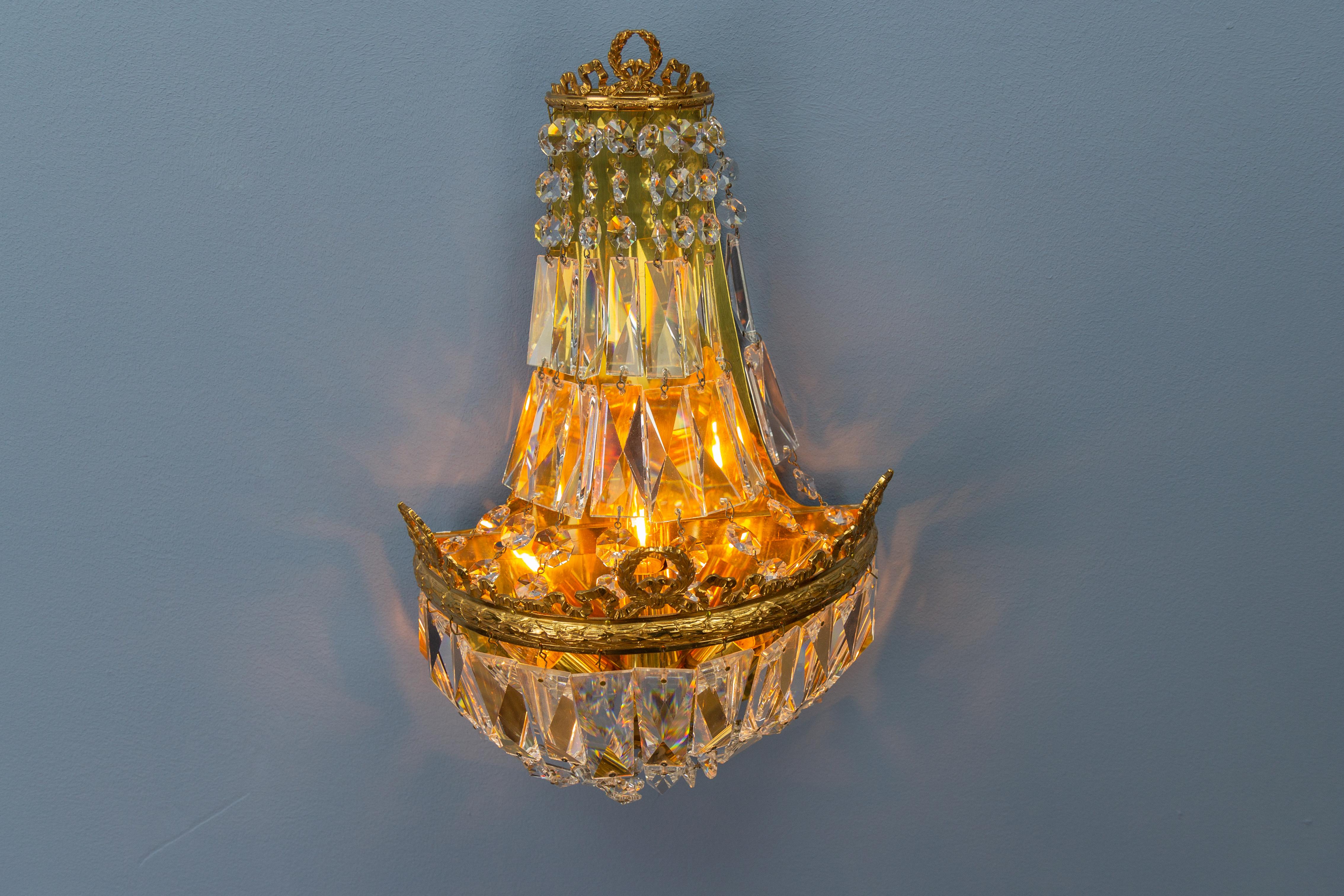 Empire Style Crystal Glass and Brass Sconce by Palwa, Germany, 1960s For Sale 15
