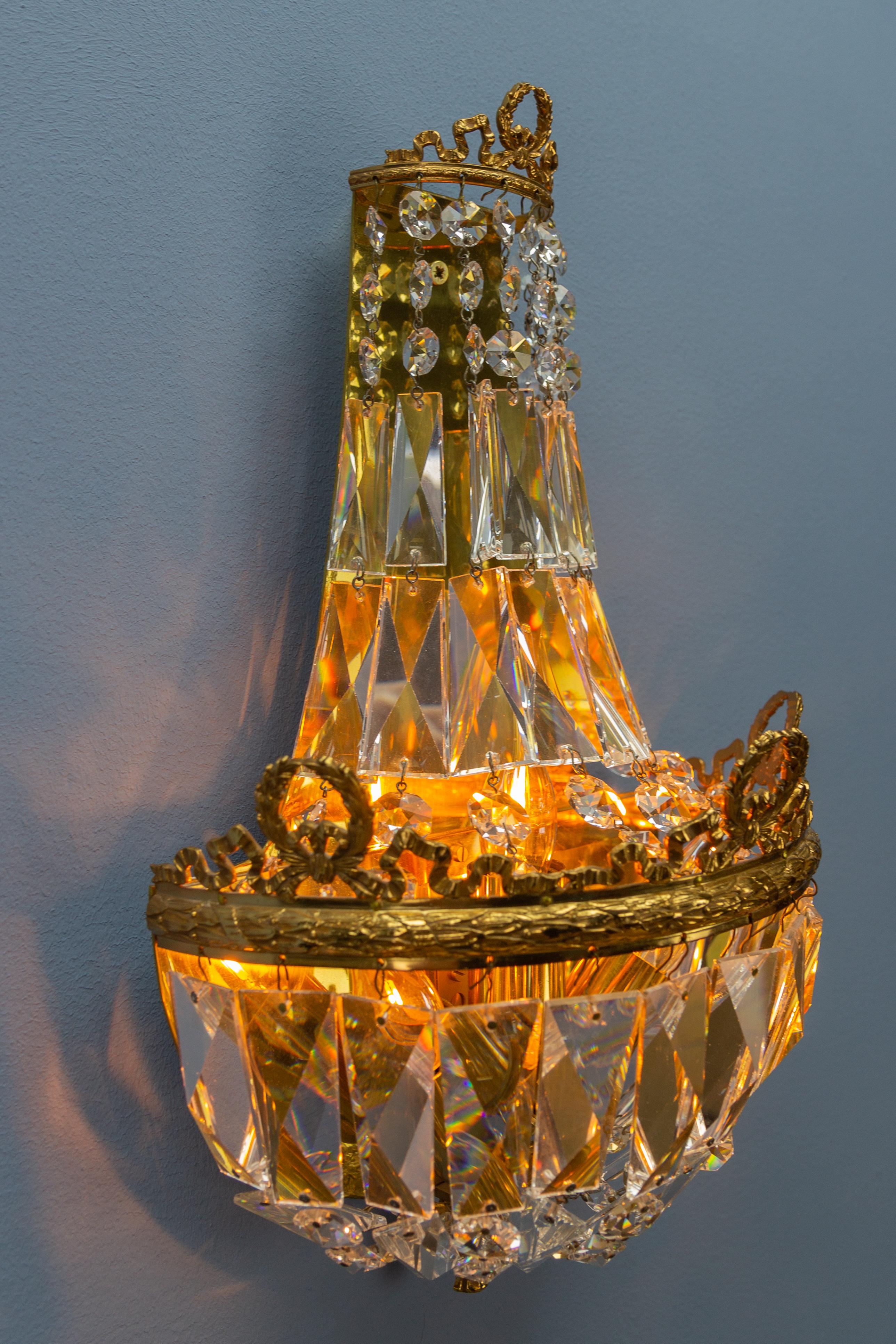 Mid-20th Century Empire Style Crystal Glass and Brass Sconce by Palwa, Germany, 1960s For Sale