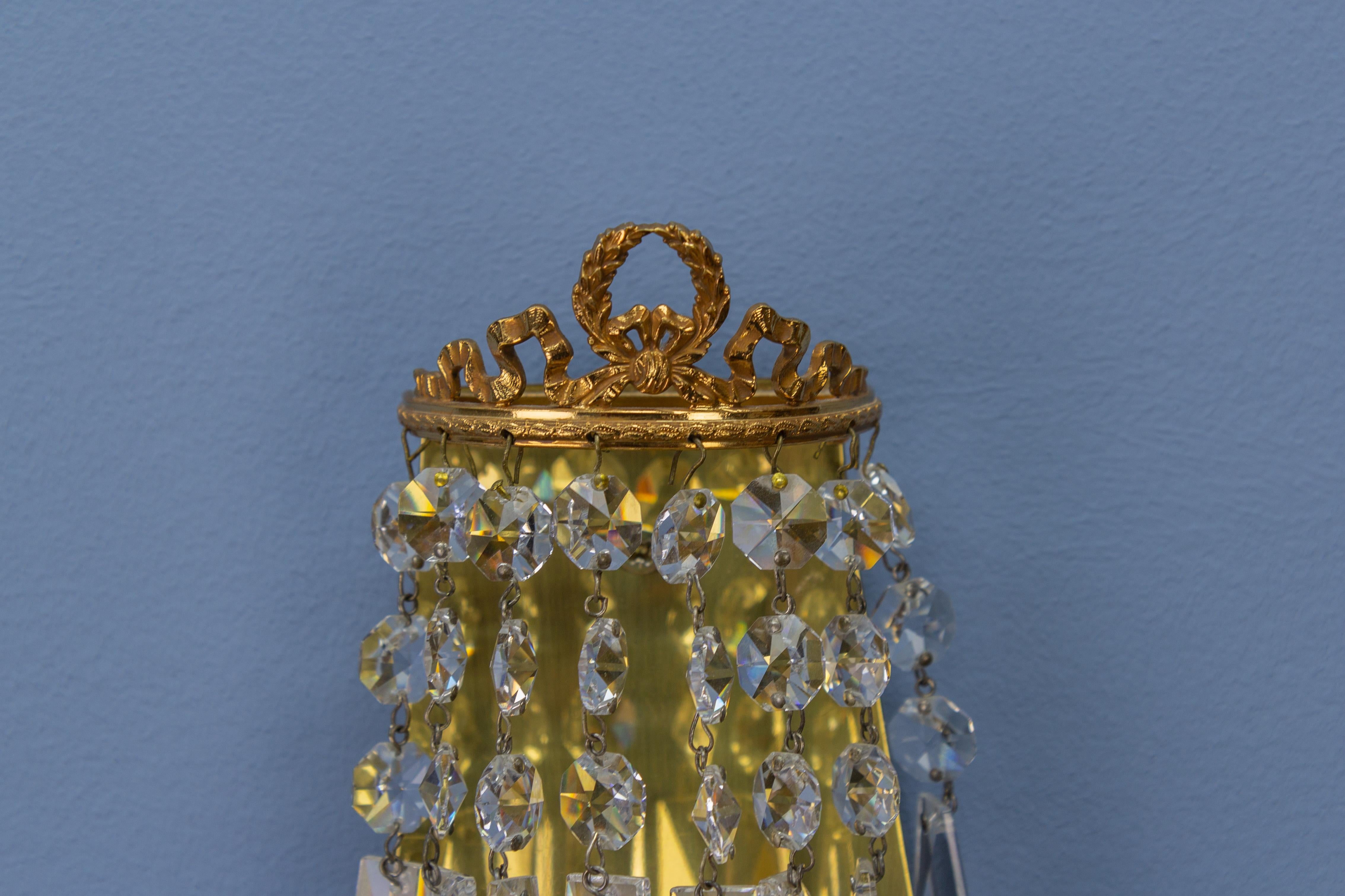 Empire Style Crystal Glass and Brass Sconce by Palwa, Germany, 1960s For Sale 4