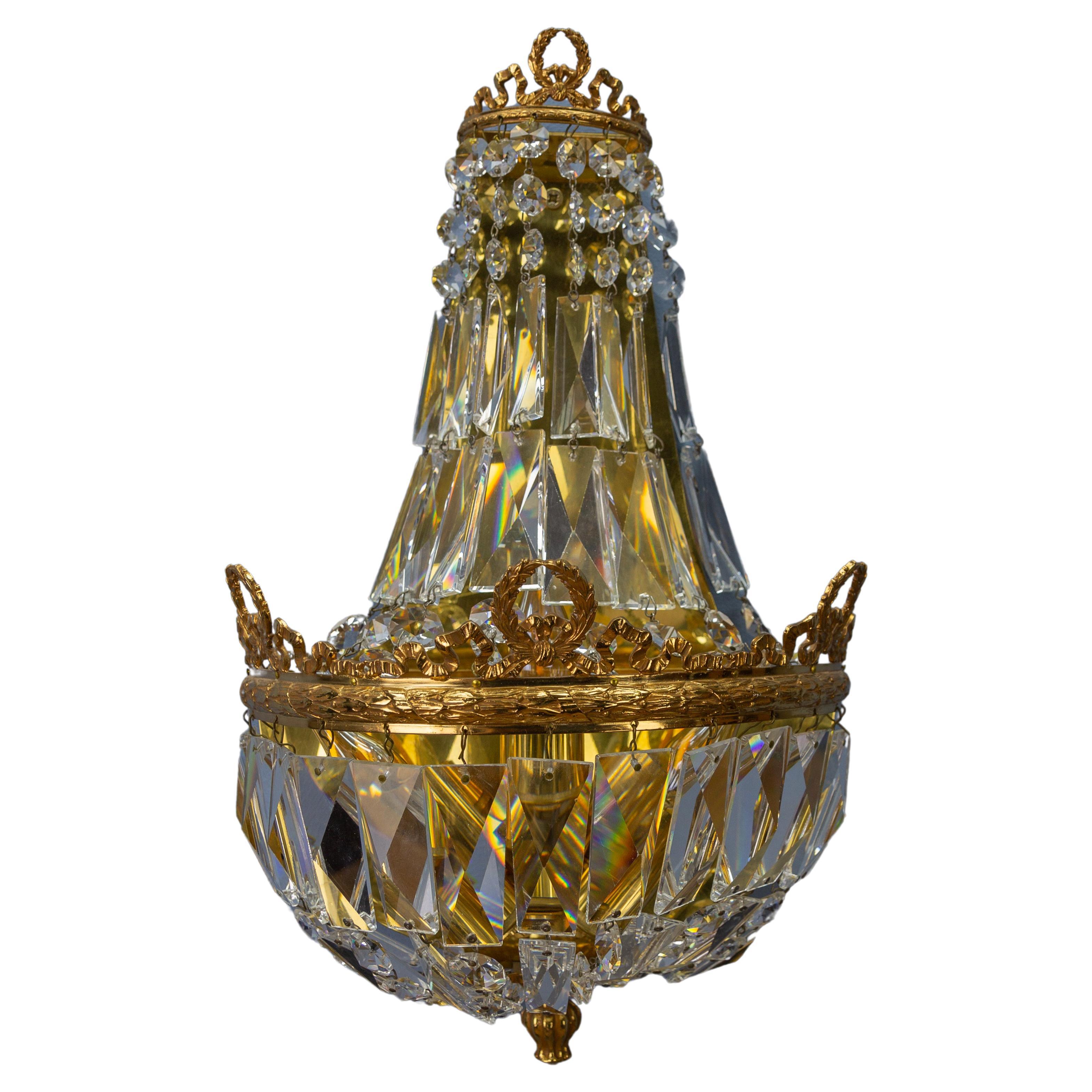 Empire Style Crystal Glass and Brass Sconce by Palwa, Germany, 1960s For Sale