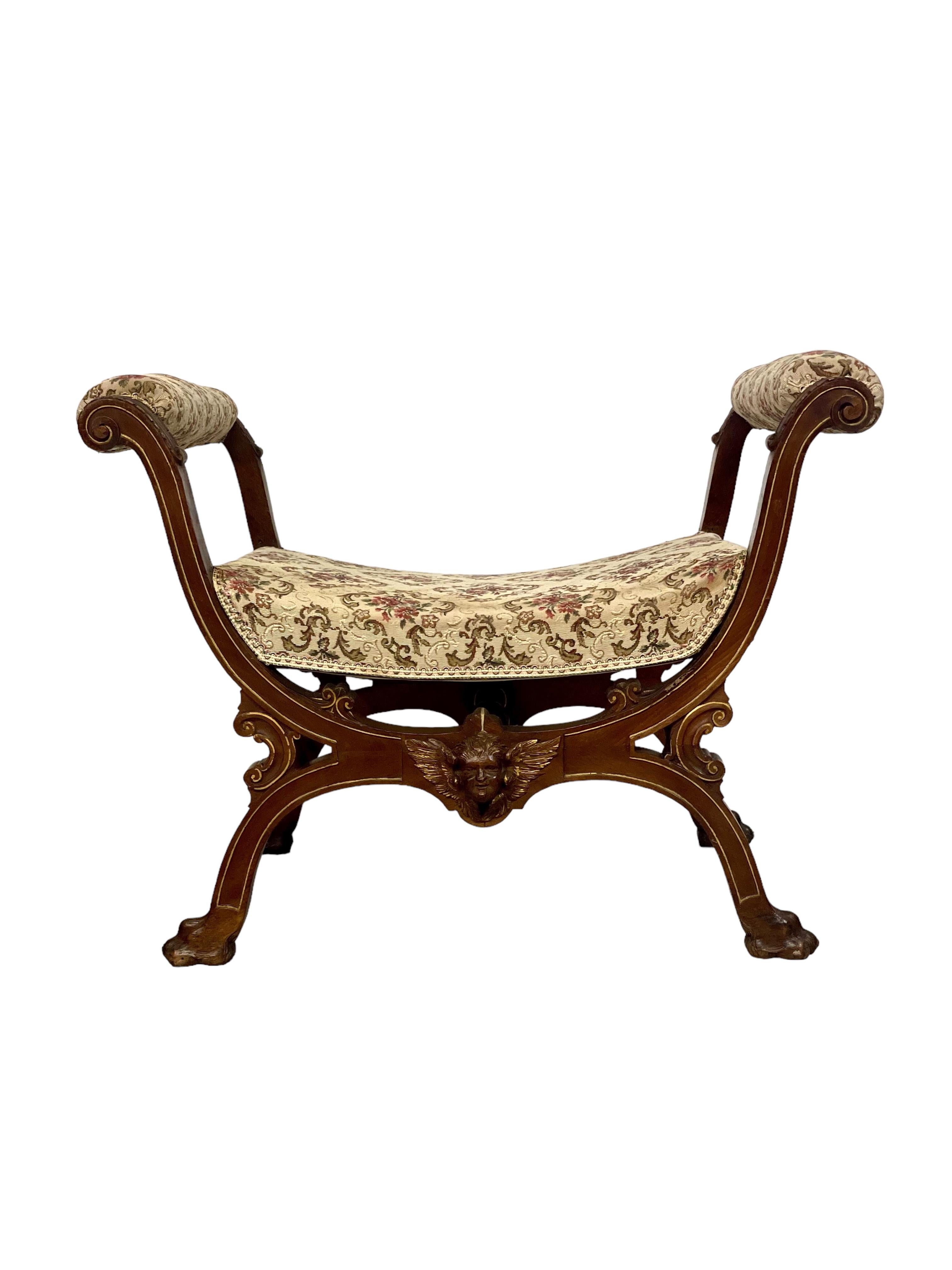 Taburete curul estilo Imperio con asiento tapizado en venta 2