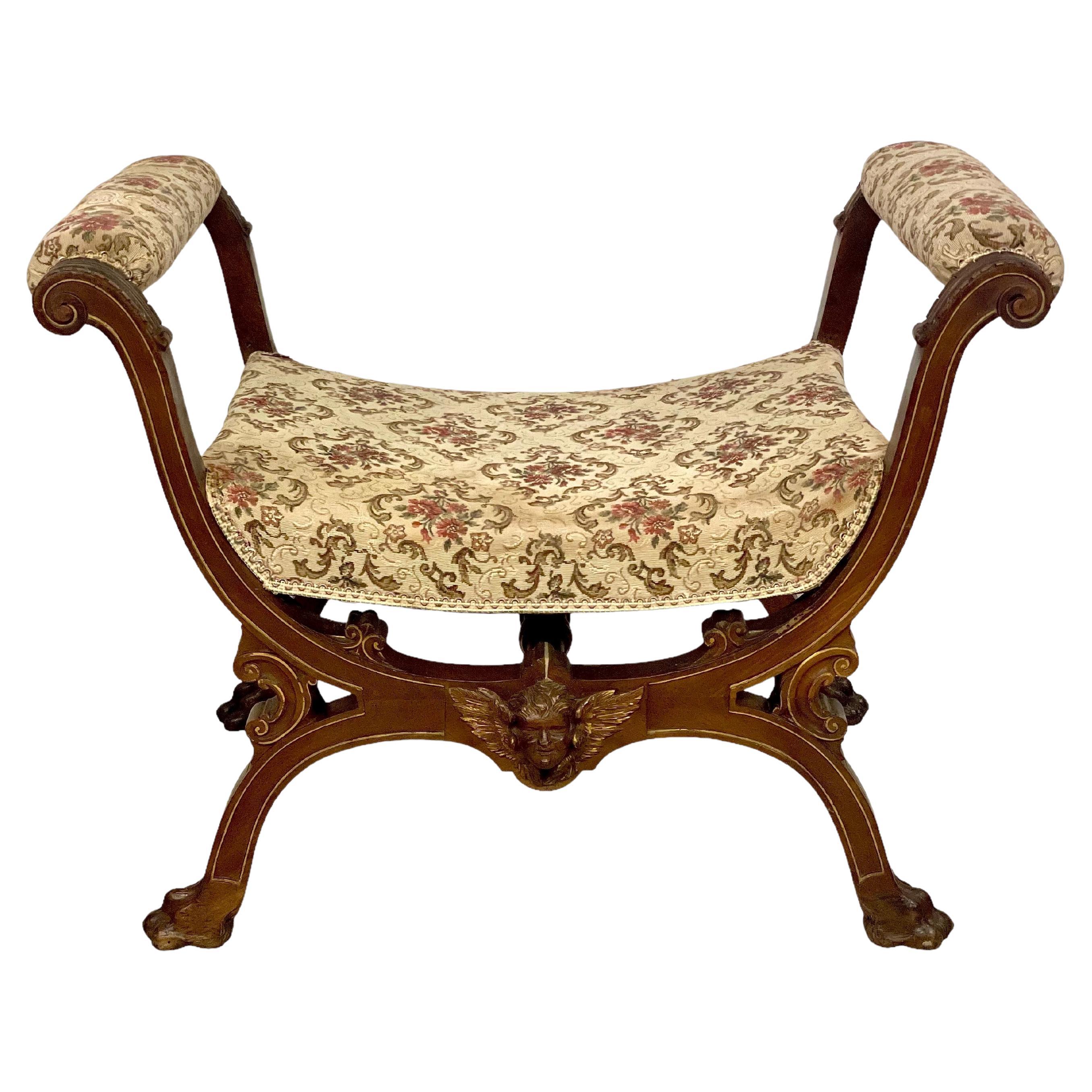 Empire-Style Curule Stool with Upholstered Seat