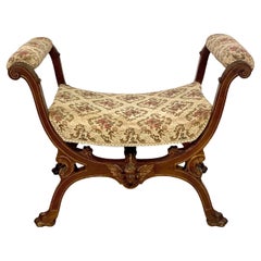 Empire-Style Curule Stool with Upholstered Seat
