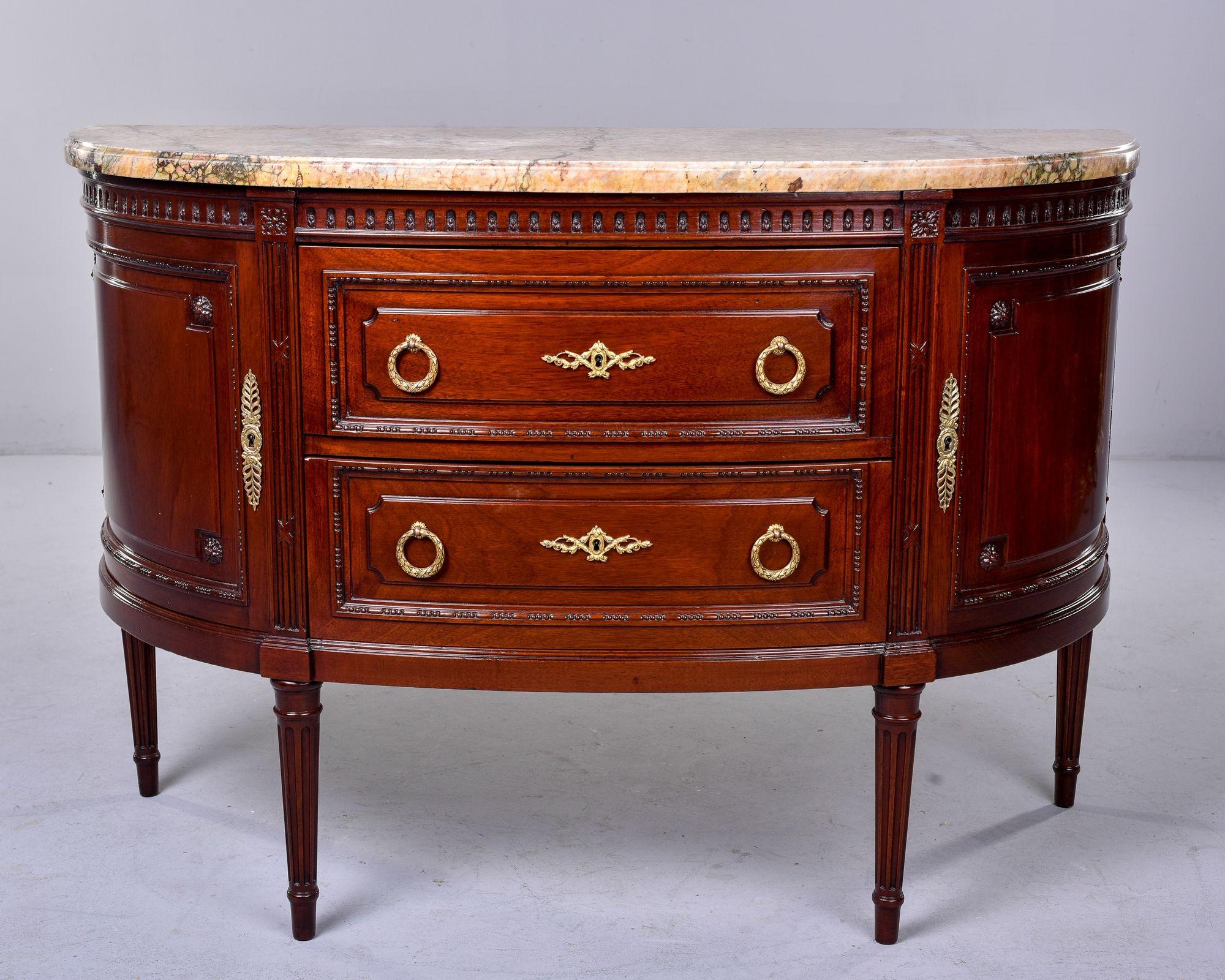 French Empire Style Demi Lune Marble Topped Two Door Commode with Two Drawers For Sale