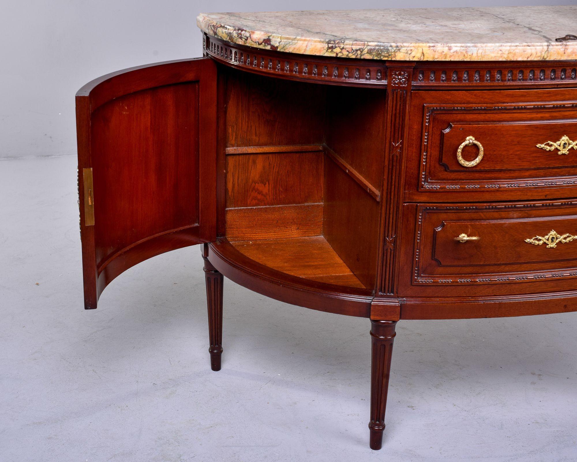 20th Century Empire Style Demi Lune Marble Topped Two Door Commode with Two Drawers For Sale