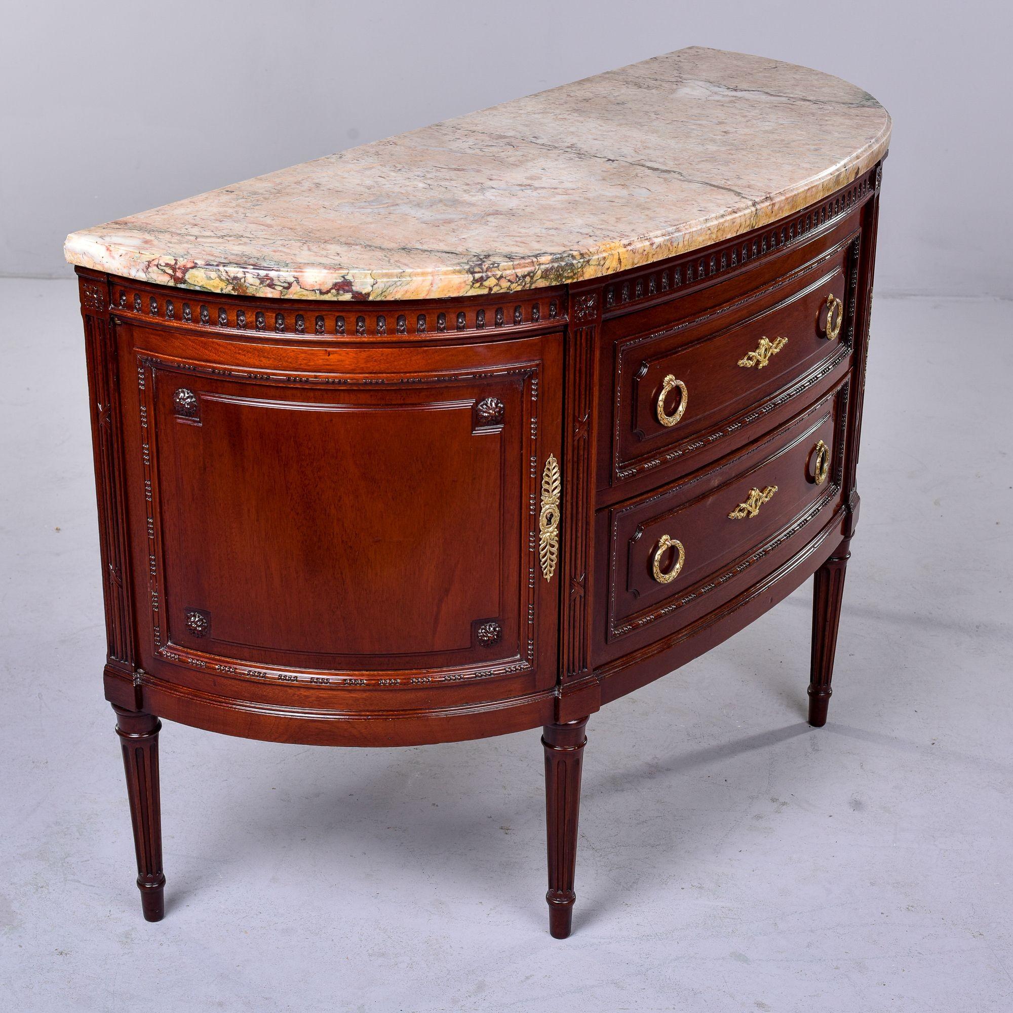 Empire Style Demi Lune Marble Topped Two Door Commode with Two Drawers For Sale 2