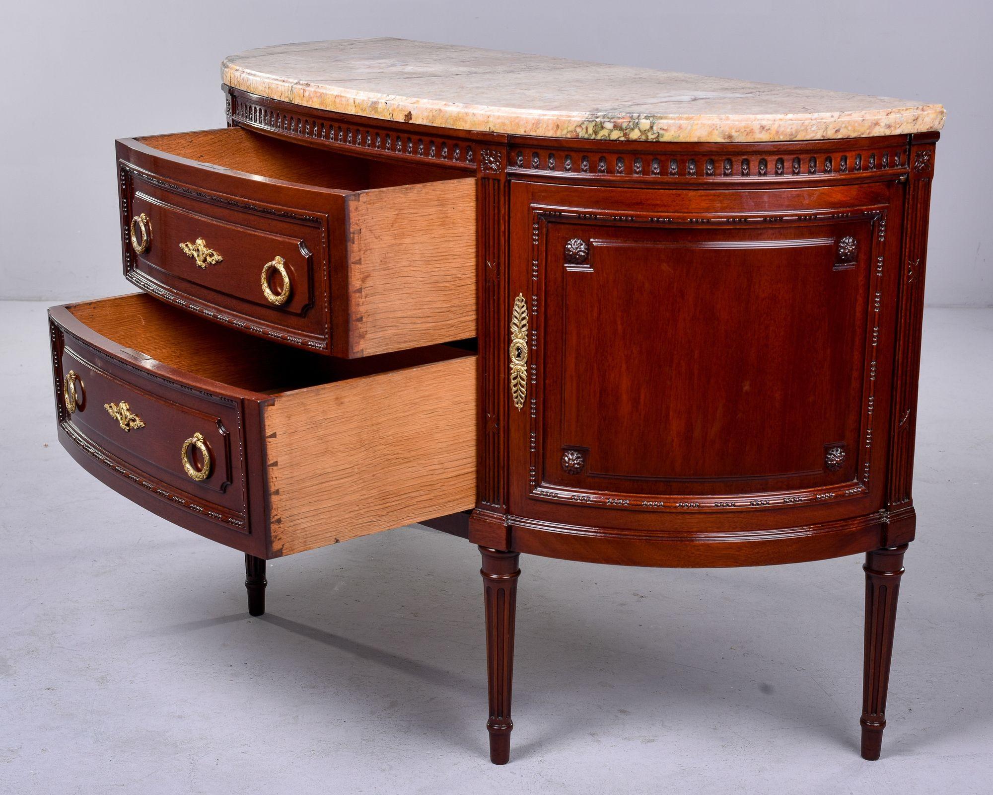 Empire Style Demi Lune Marble Topped Two Door Commode with Two Drawers For Sale 4