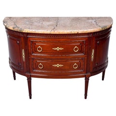 Empire Style Demi Lune Marble Topped Two Door Commode with Two Drawers