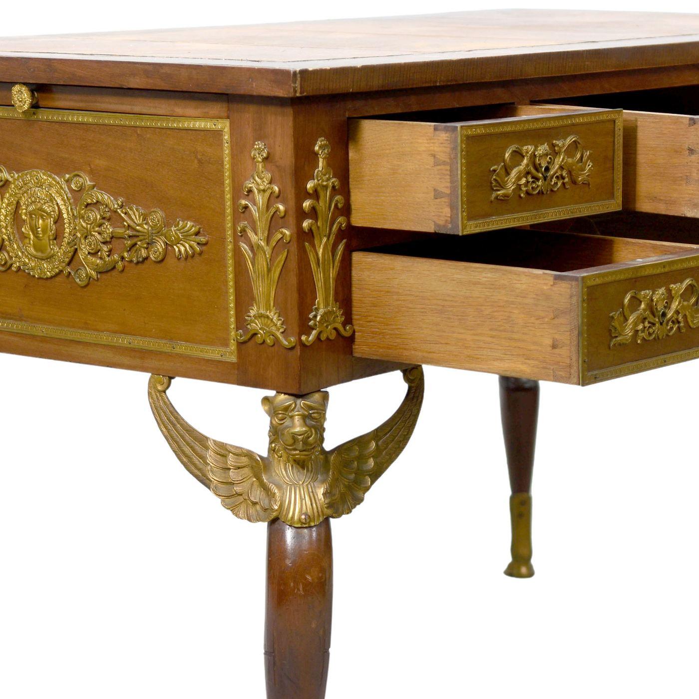 Empire Style Desk Rich Register of Gilded Bronze For Sale 6