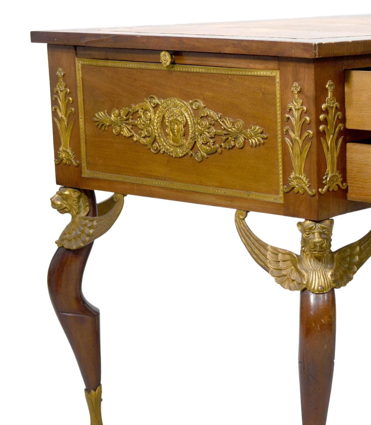 Empire Style Desk Rich Register of Gilded Bronze For Sale 9