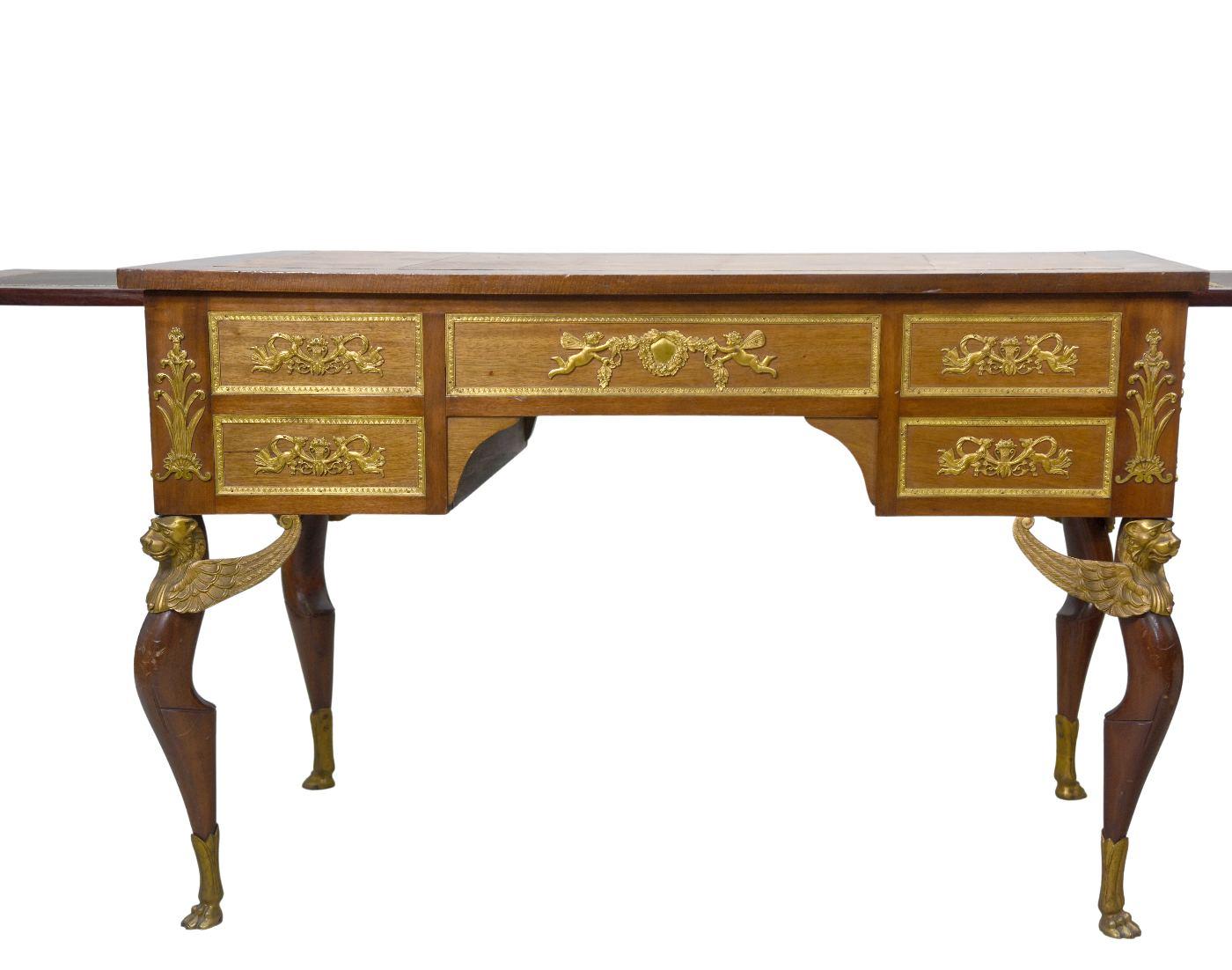 Empire Style Desk Rich Register of Gilded Bronze In Good Condition For Sale In Marseille, FR