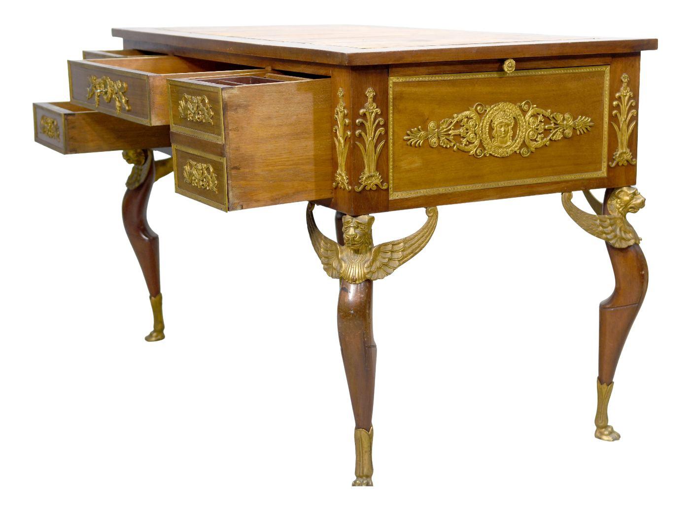 Empire Style Desk Rich Register of Gilded Bronze For Sale 1