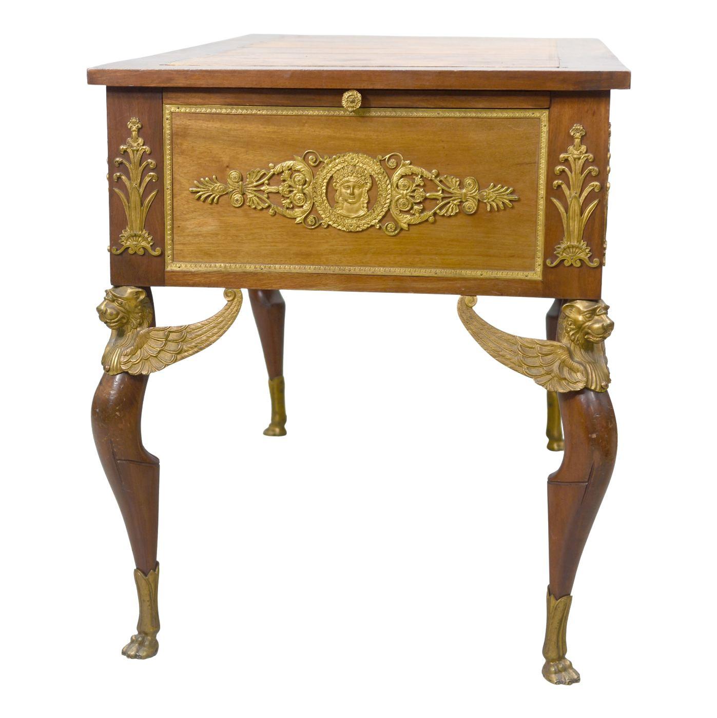 Empire Style Desk Rich Register of Gilded Bronze For Sale 3