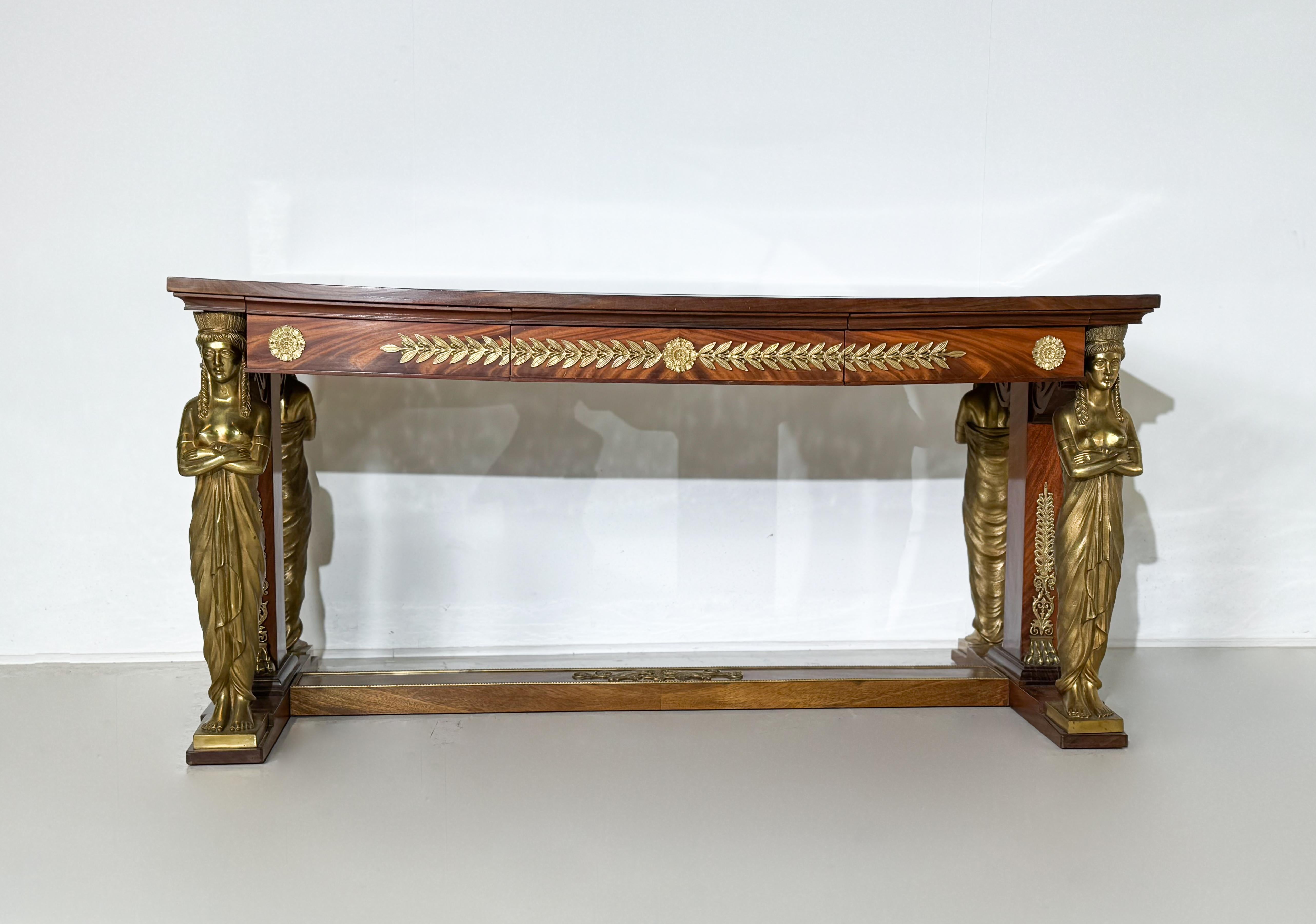Empire Style Desk, Wood and Bronze, Jansen In Good Condition For Sale In Brussels, BE