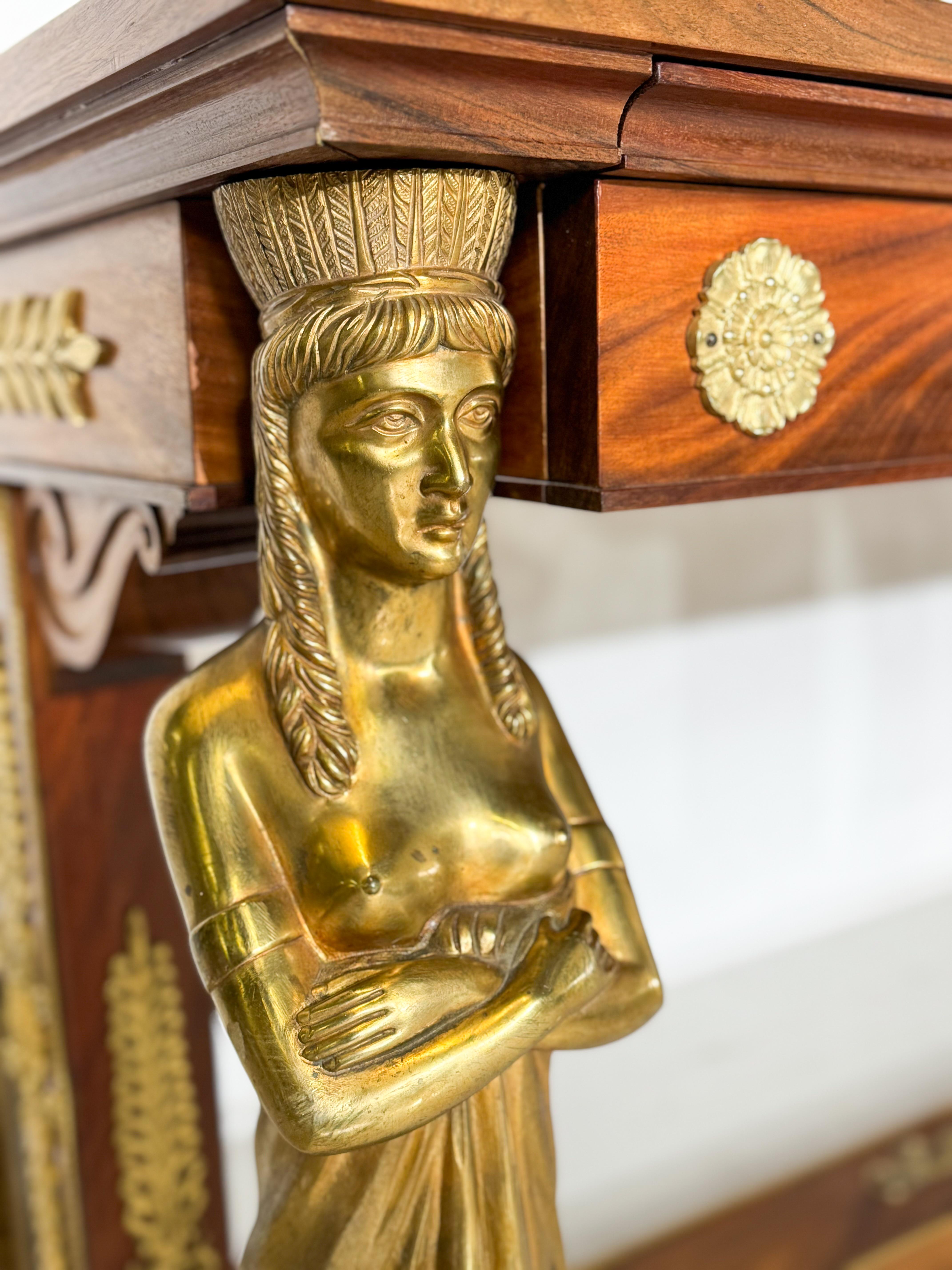 Schreibtisch im Empire-Stil, Holz und Bronze, Jansen im Angebot 1