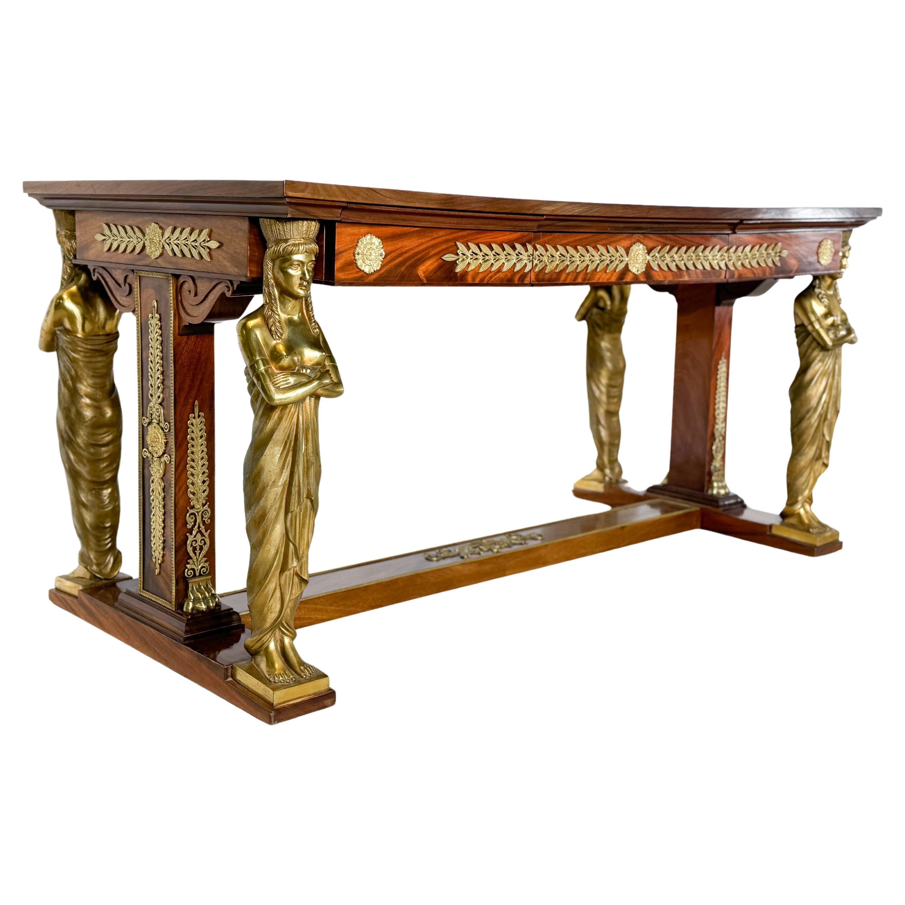 Schreibtisch im Empire-Stil, Holz und Bronze, Jansen im Angebot