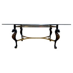 Empire style dining table cast iron feet lion feet - glass top