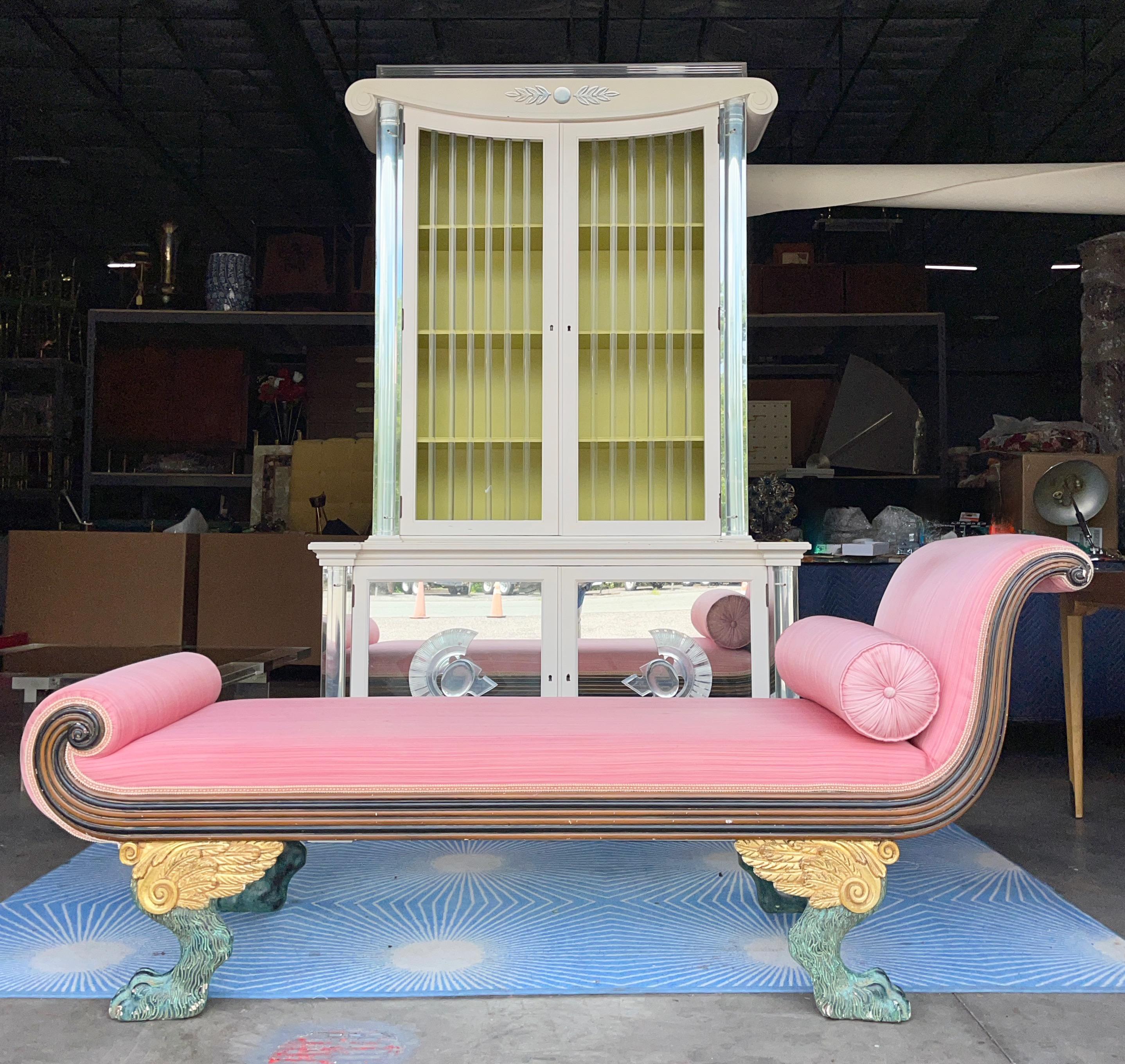 Empire Style Ebonized and Parcel-Gilt Mahogany Upholstered Recamier In Good Condition In Hanover, MA