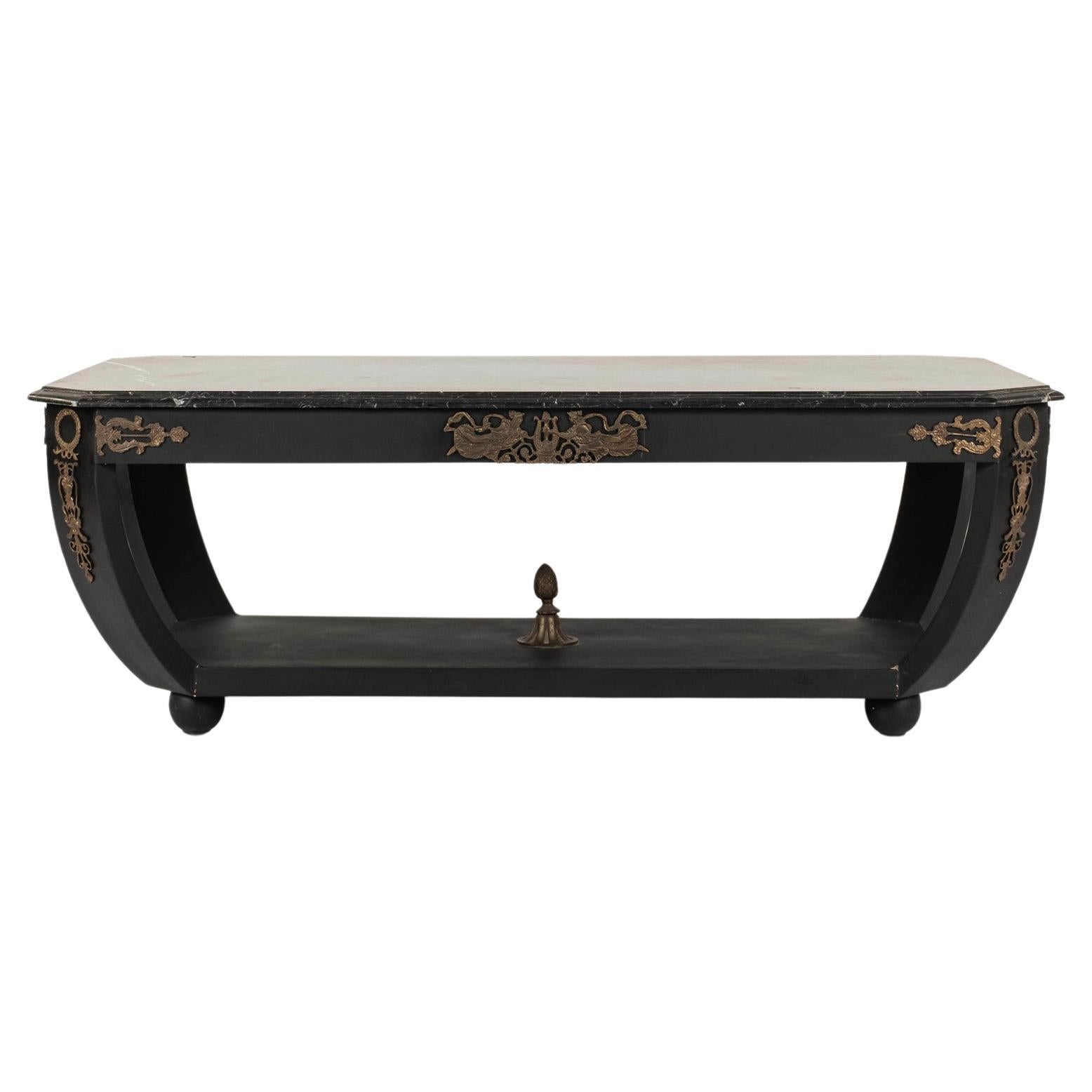 Empire Style Ebonized Cocktail Table with Marble Top For Sale
