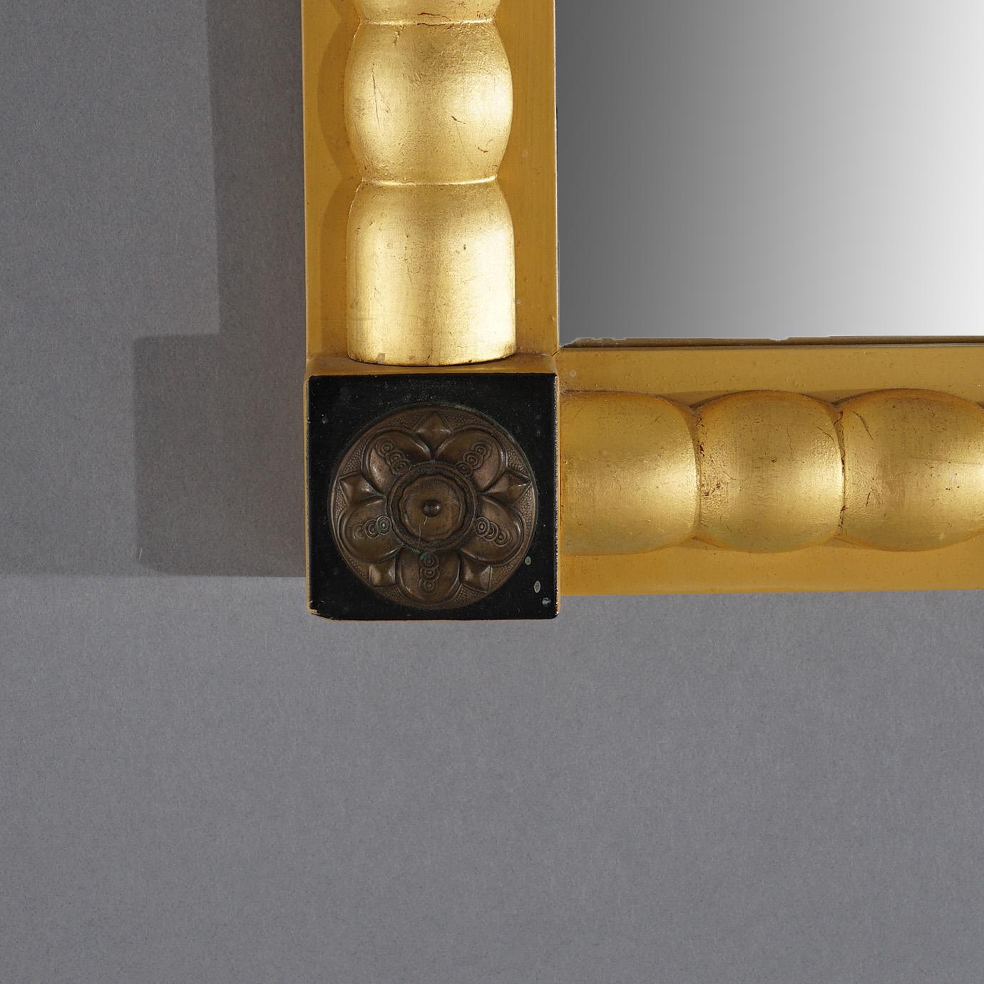 Ebonisierter und vergoldeter Spiegel im Empire-Stil, handgemalte Eglomise-Szenentafel 20. im Angebot 1