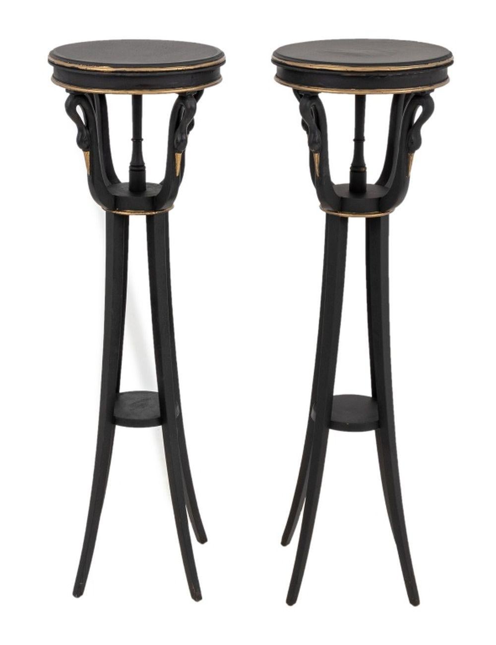 Wood Empire Style Ebonized & Giltwood Pedestals, 2 For Sale