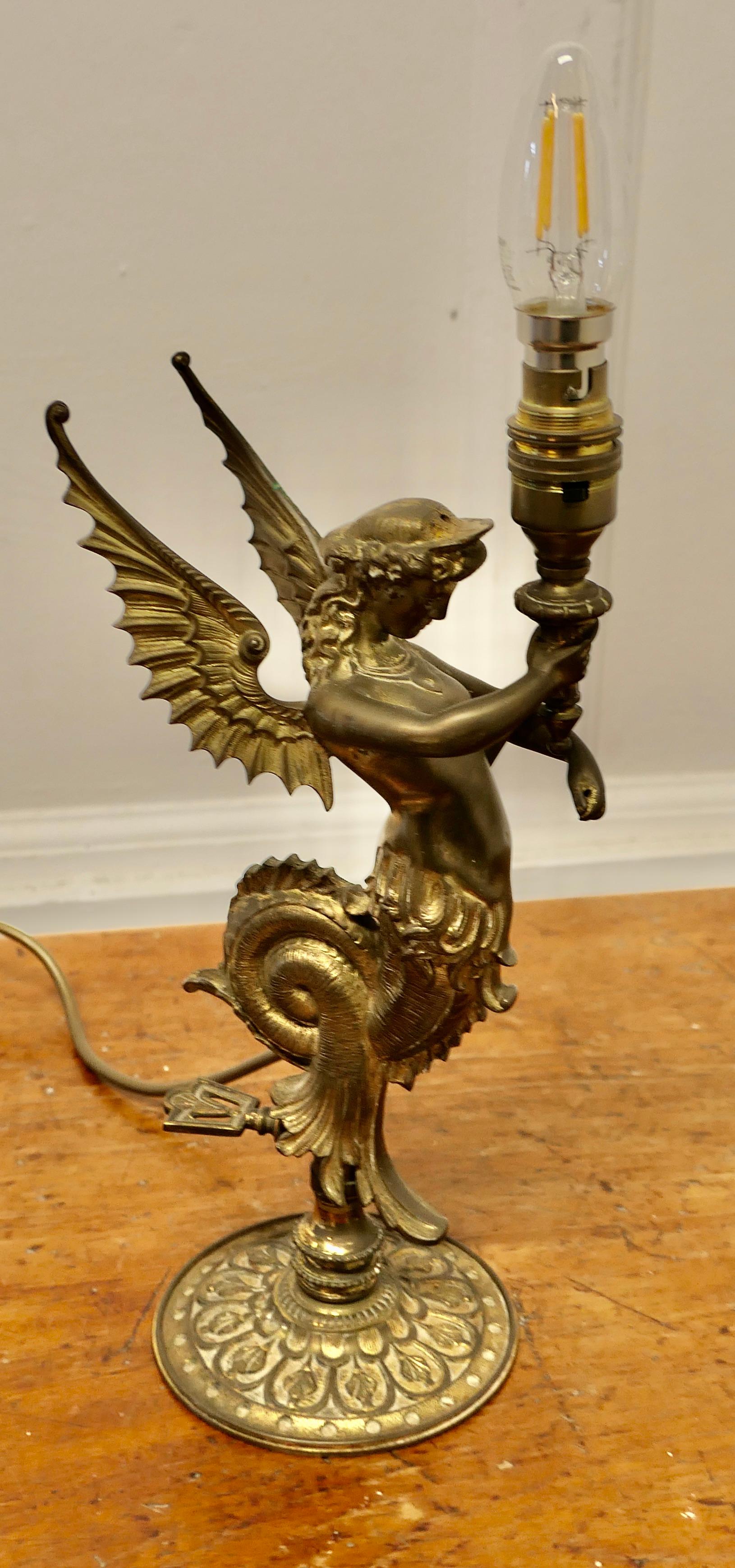 Classical Greek Empire Style Figural Siren Bronze Lamp     For Sale