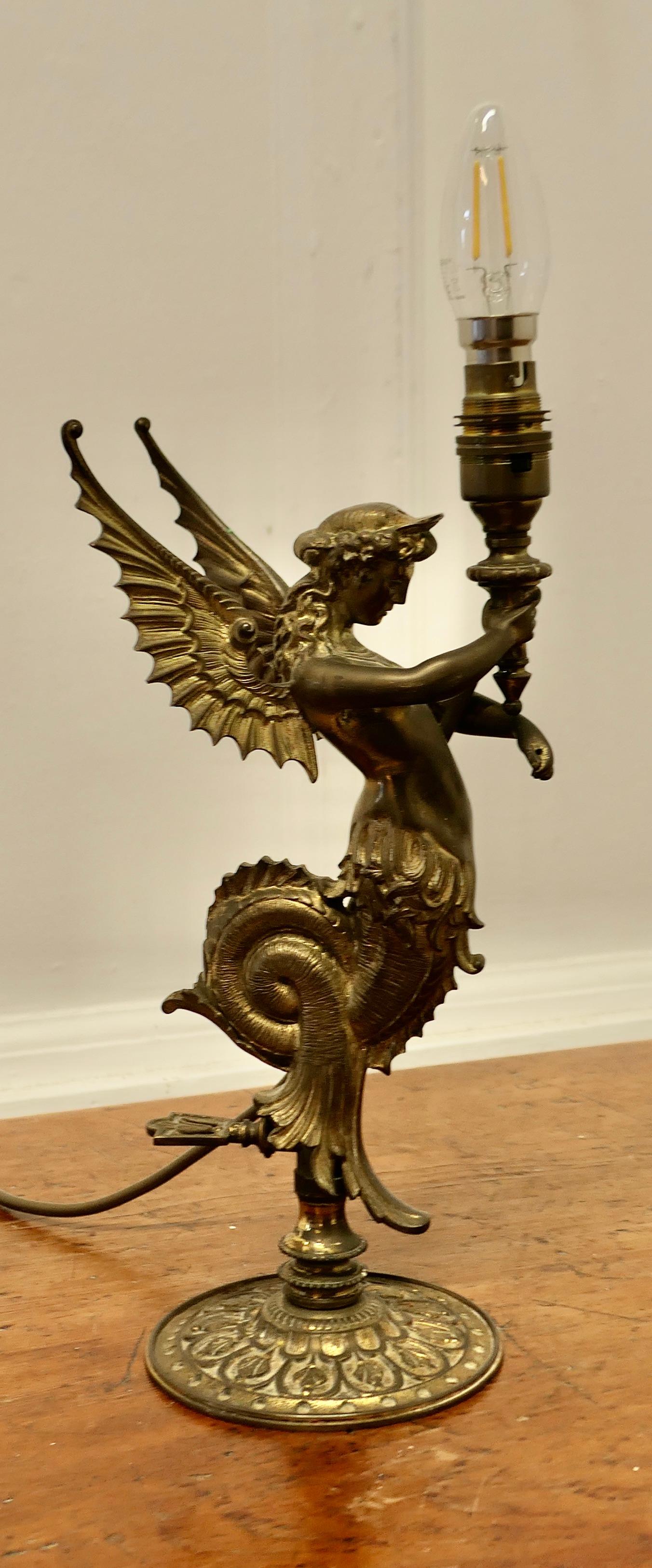 Empire Style Figural Siren Bronze Lamp     In Good Condition For Sale In Chillerton, Isle of Wight