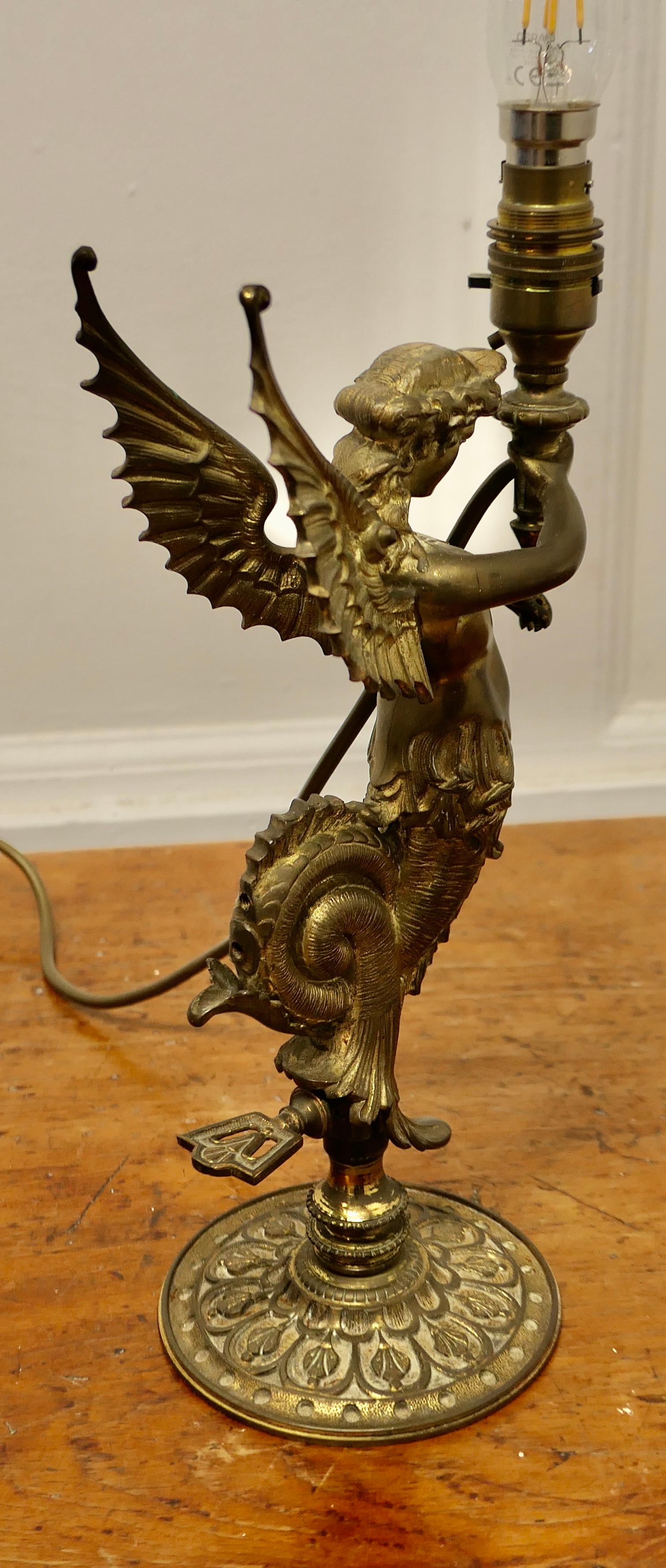 Early 20th Century Empire Style Figural Siren Bronze Lamp     For Sale
