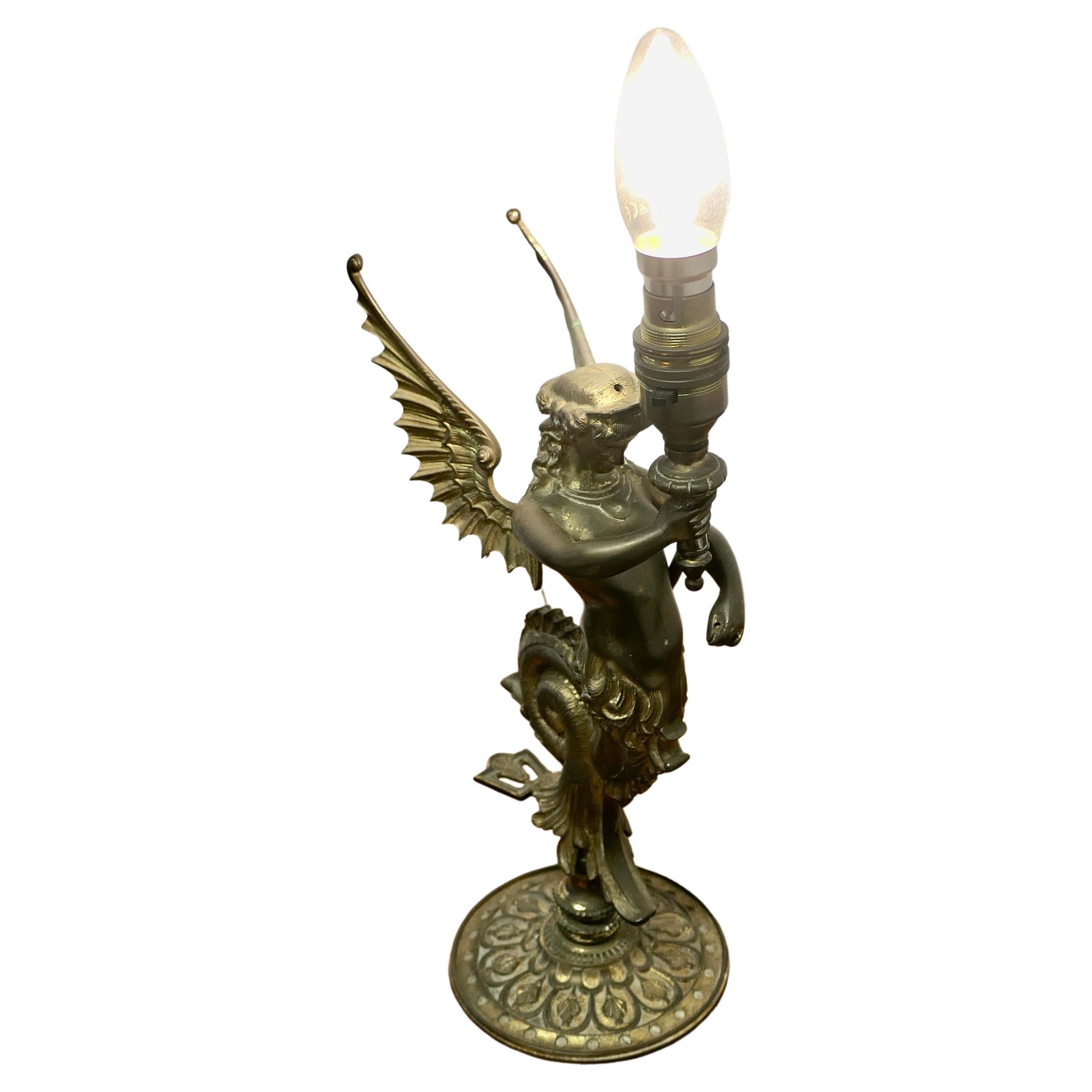 Lampe figurative en bronze Siren de style Empire     en vente