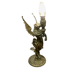 Vintage Empire Style Figural Siren Bronze Lamp    