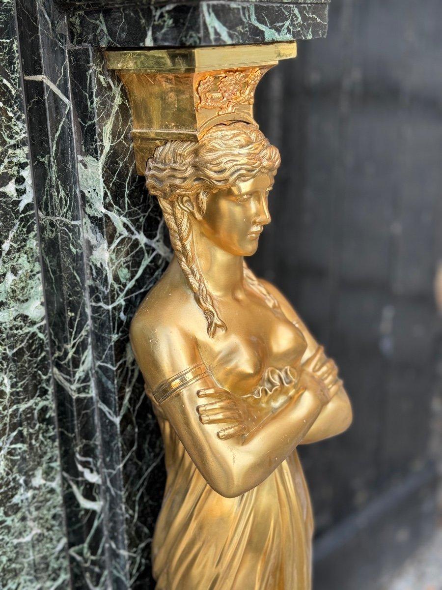 Cheminée de style Empire en marbre vert antique et bronze doré en vente 2