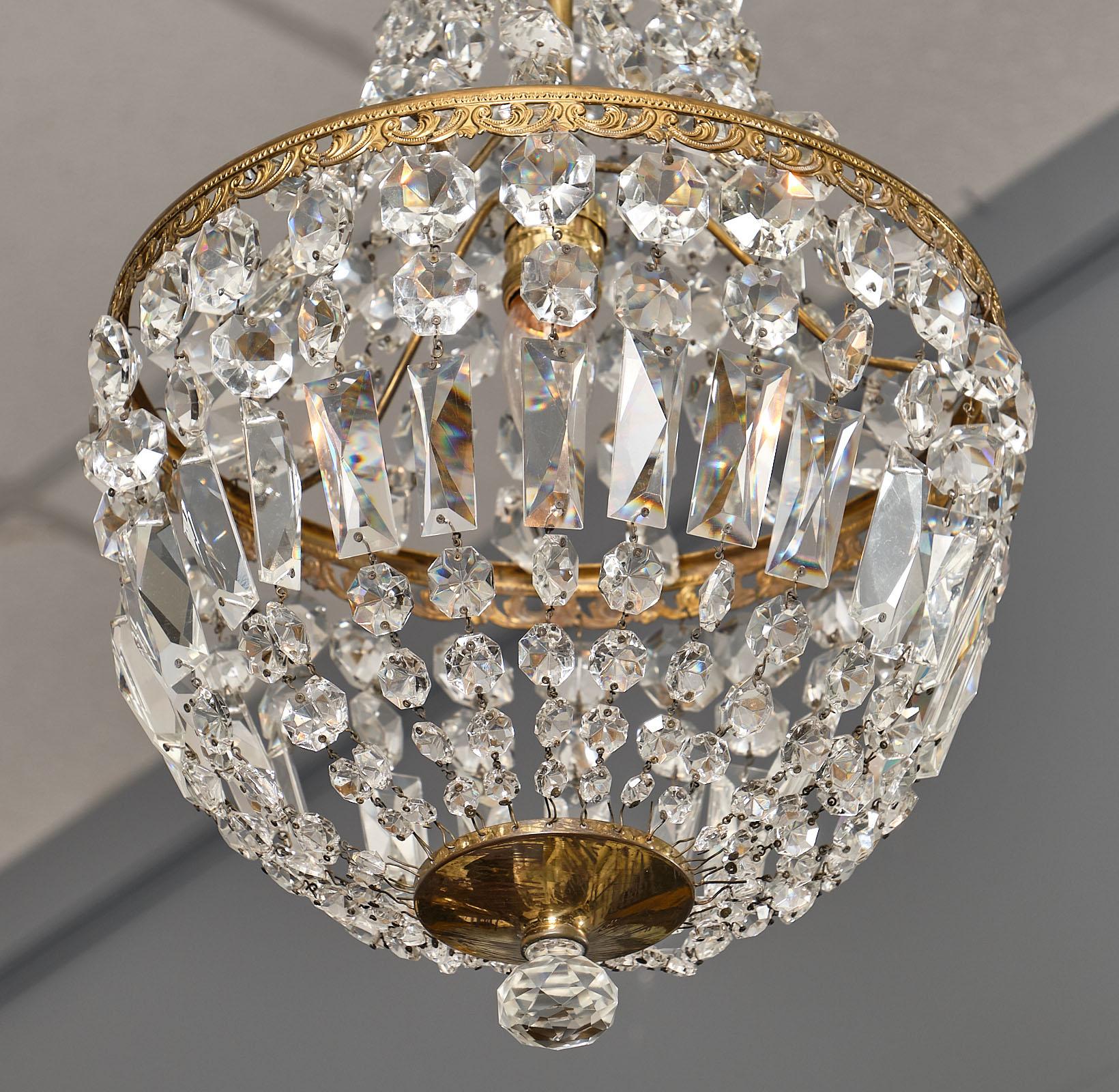 Brass Empire Style French Crystal Chandelier