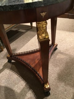 Empire Style French Gueridon Round Table with Green Marble Top 19th Century