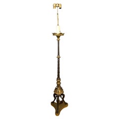 Empire Style French Patinated & Gilded Bronze Two Light Torchiere Lamp
