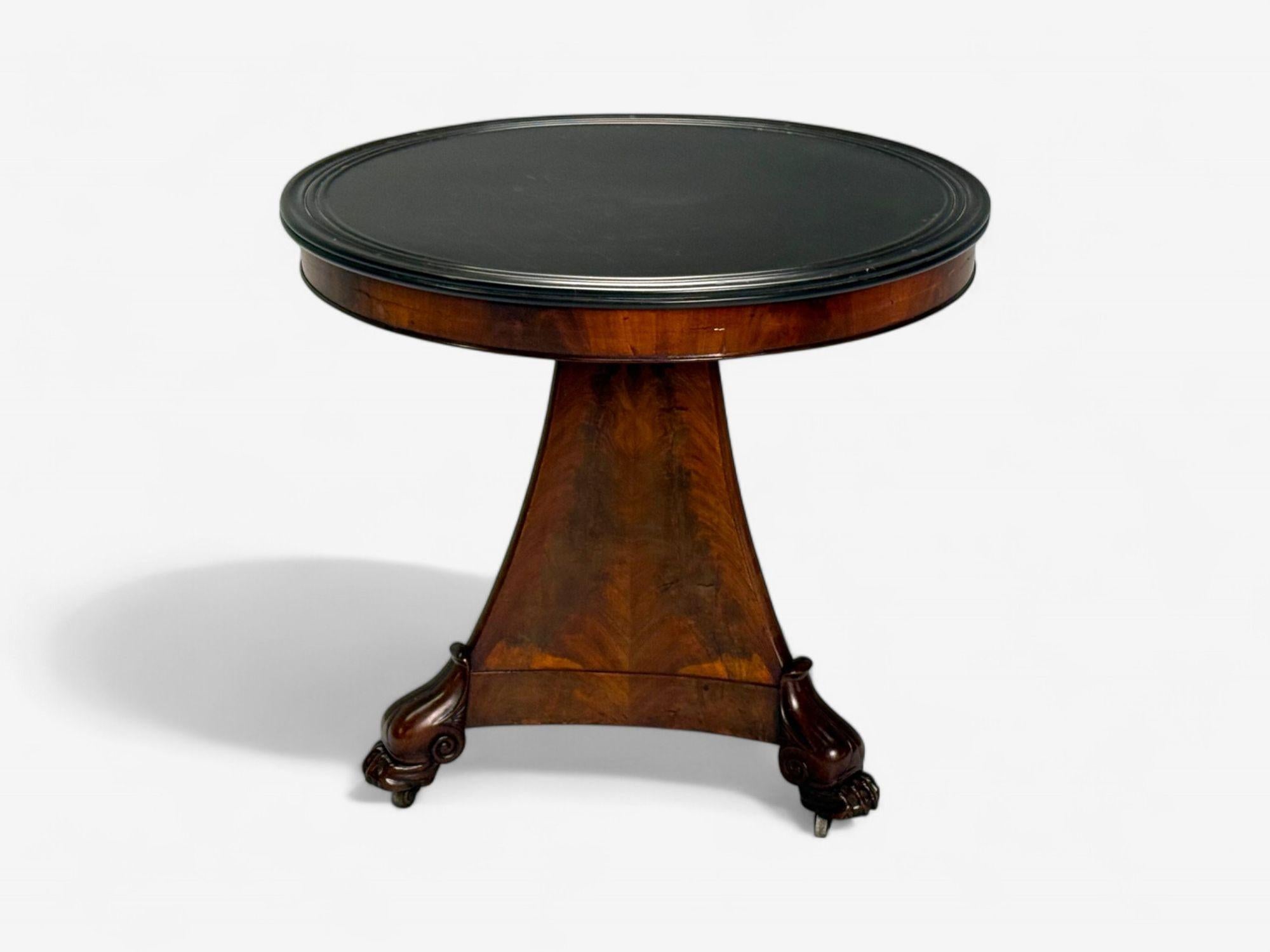 French Provincial Charles X, French Empire Style, Flame Mahogany, Slate, Gueridon Table, 19th C. For Sale