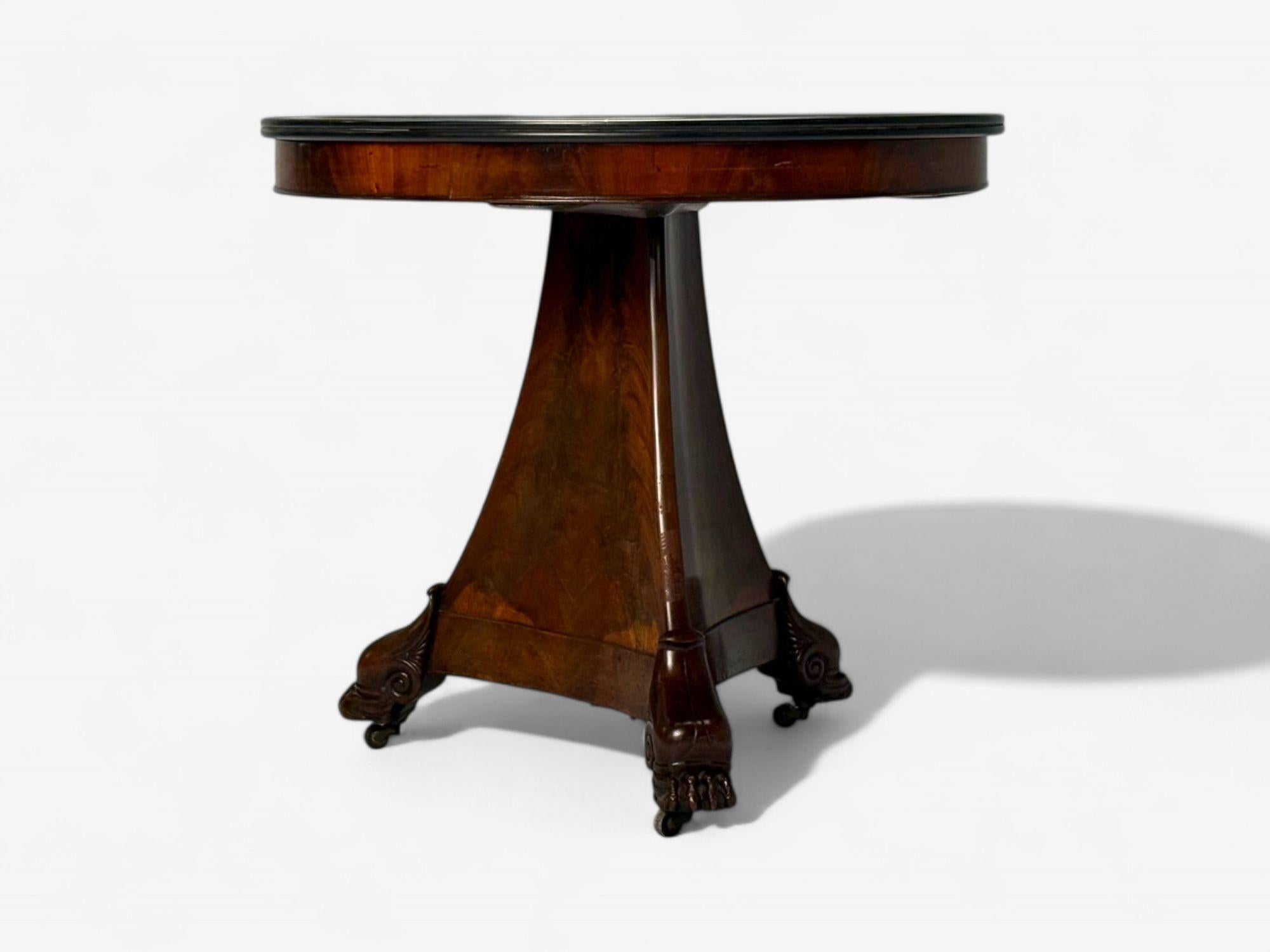 19th Century Charles X, French Empire Style, Flame Mahogany, Slate, Gueridon Table, 19th C. For Sale