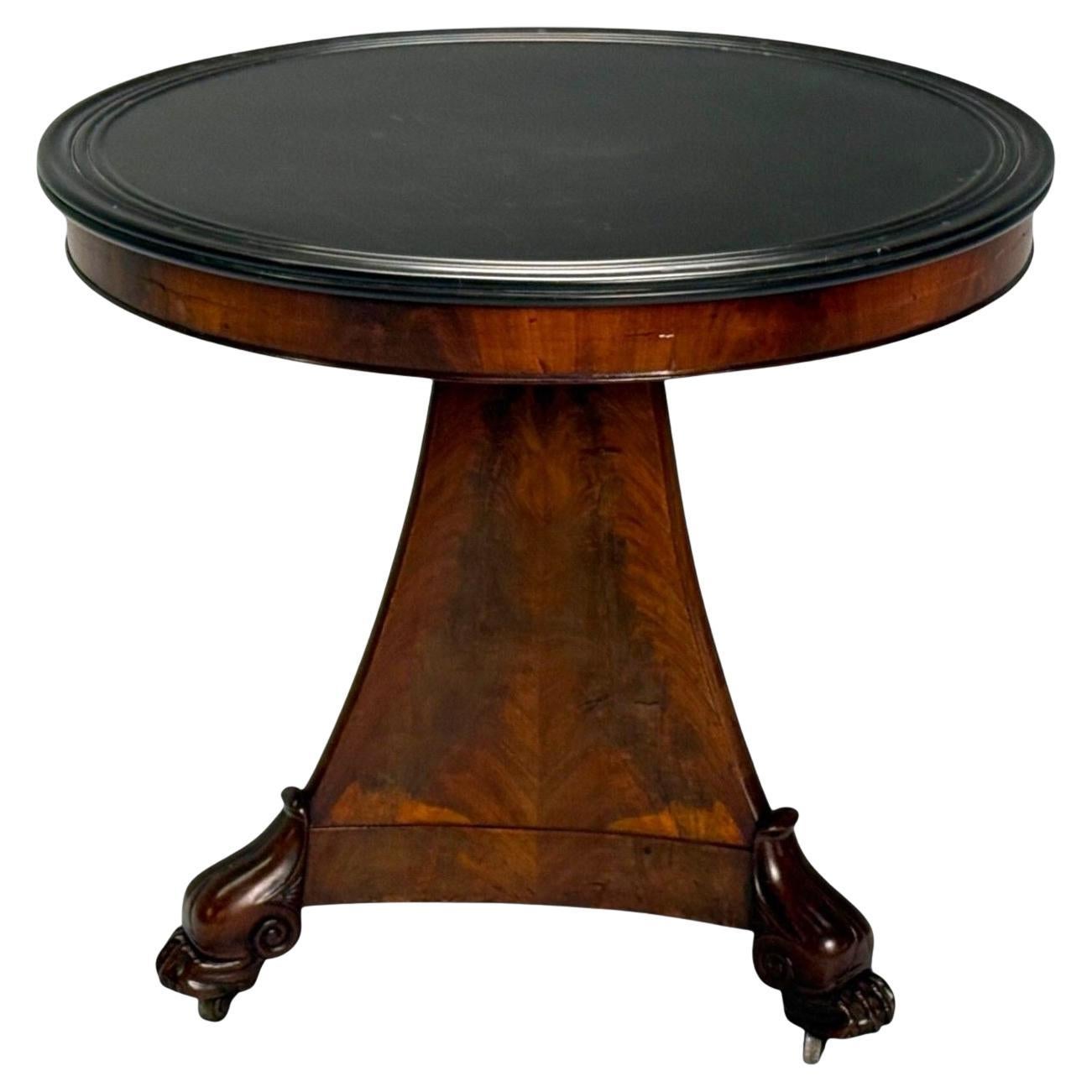 Charles X, style Empire français, acajou flammé, ardoise, table Gueridon, C.C.