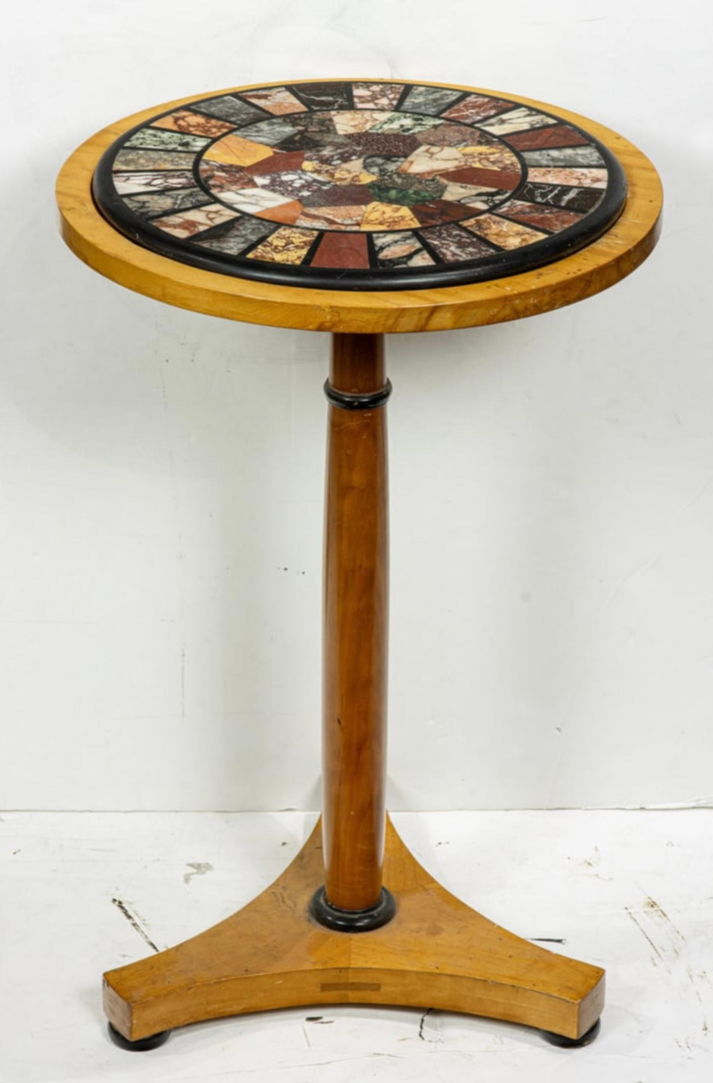 Hand-Crafted Empire Style Fruitwood Gueridon w/ Early Italian Pietra Dura Inlaid Specimen Top For Sale